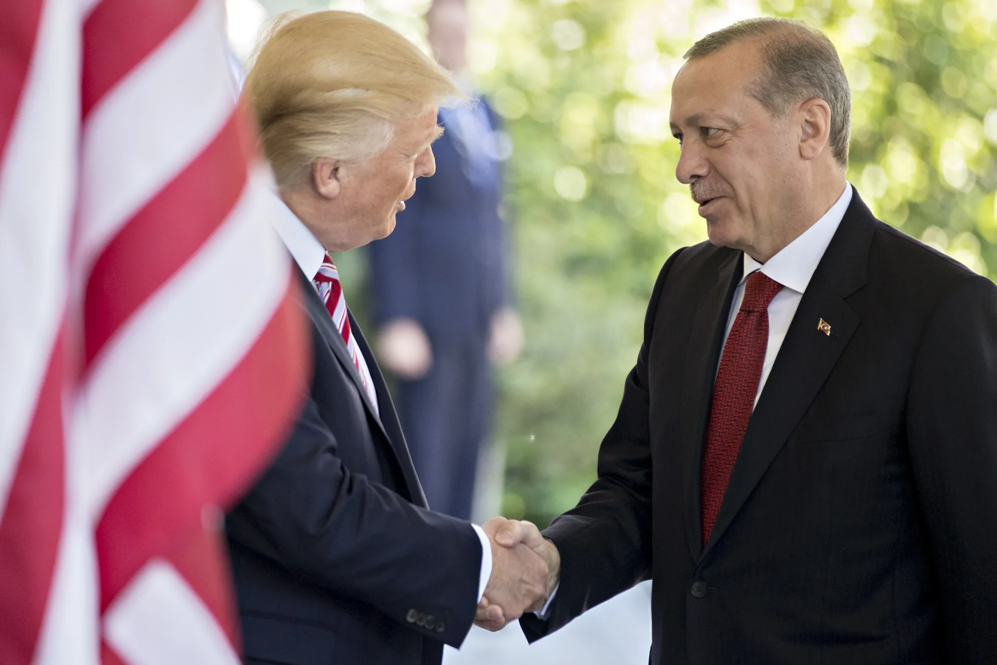 Donald Trump shakes hands with Recep Tayyip Erdogan at the White House in 2017.