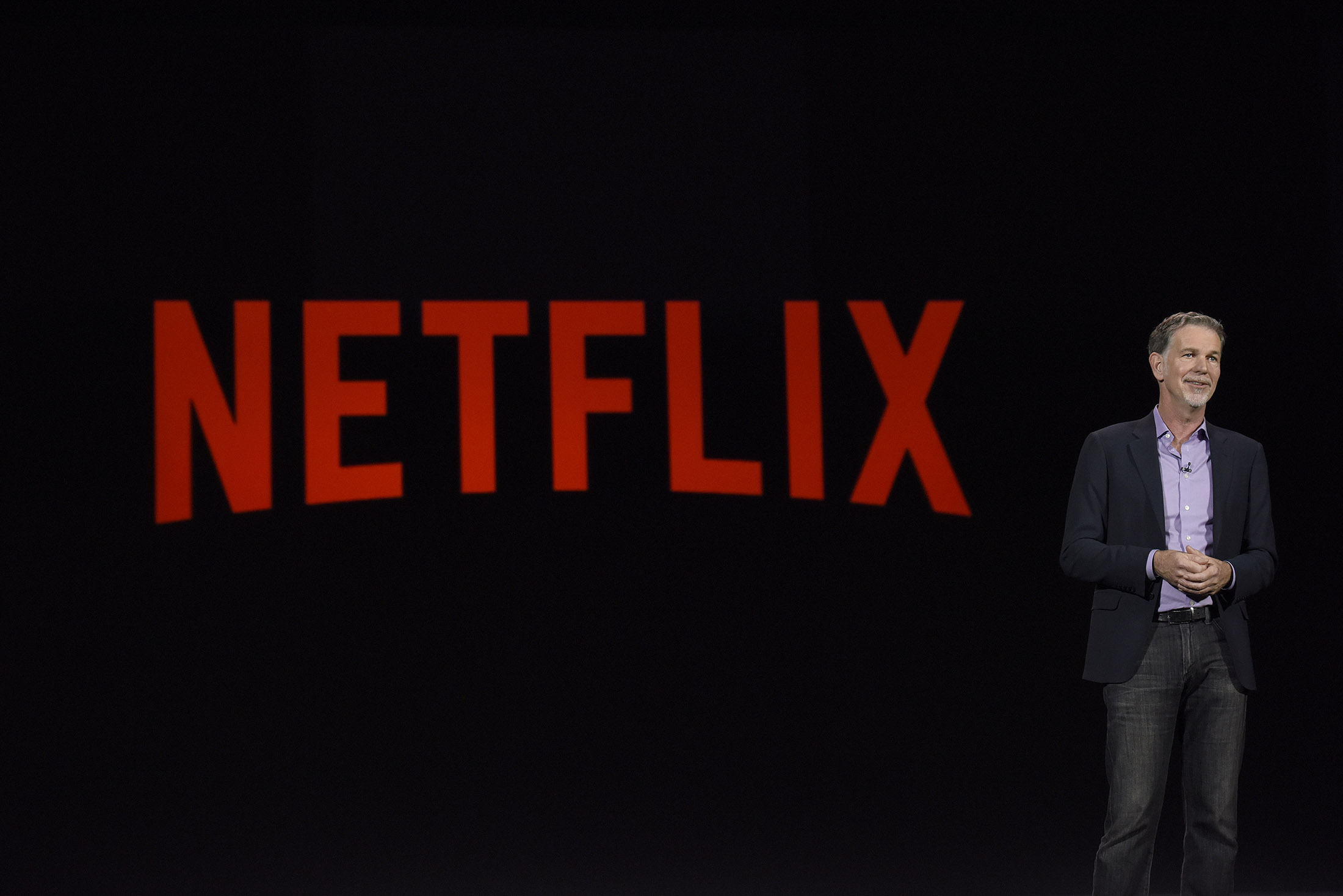 Netflix co-founder Reed Hastings delivers a keynote address at the 2016 Consumer Electronics Show in Las Vegas.