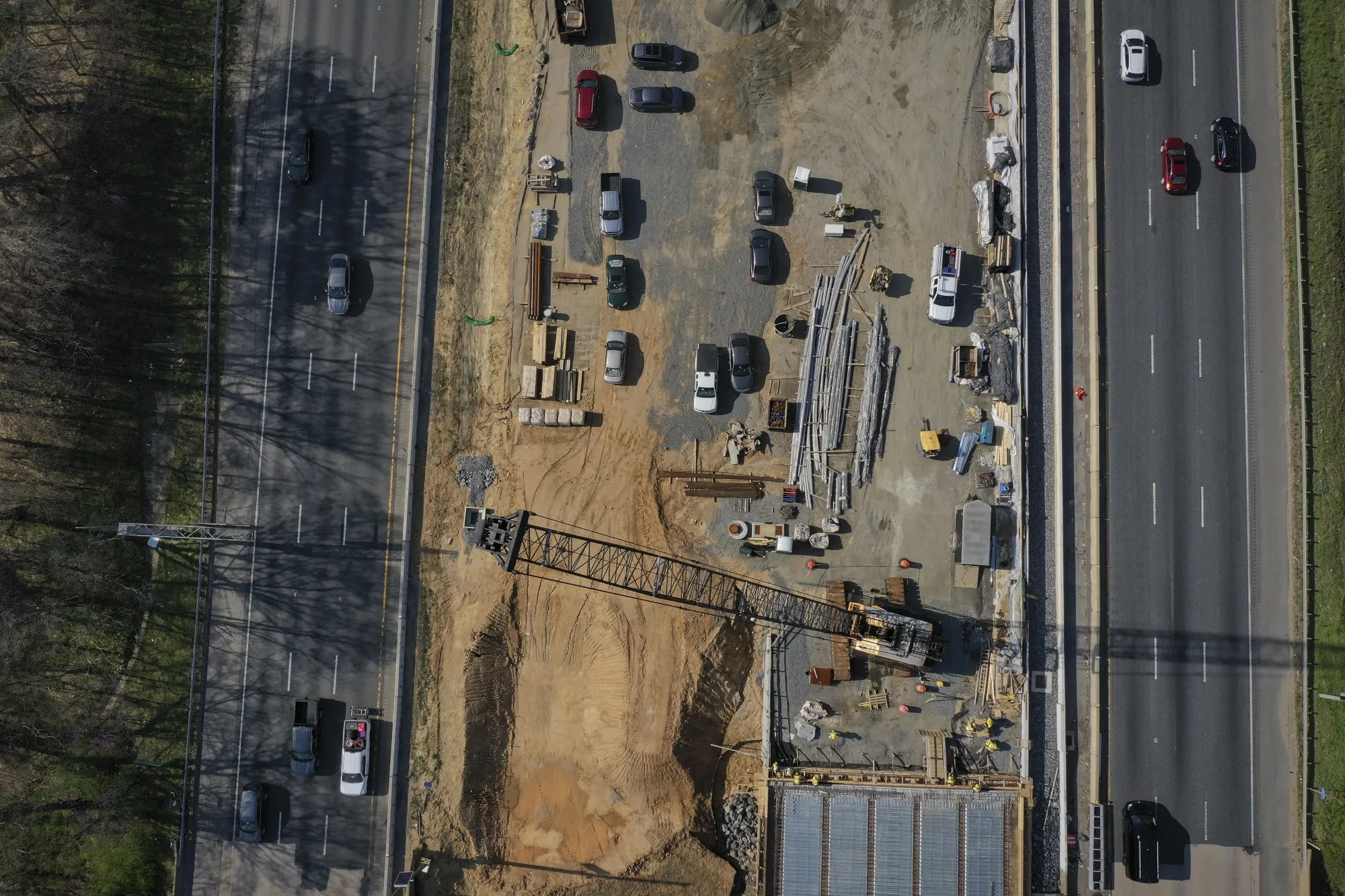 Crews work to build new lanes on Interstate 95 in Fredericksburg, Virginia.