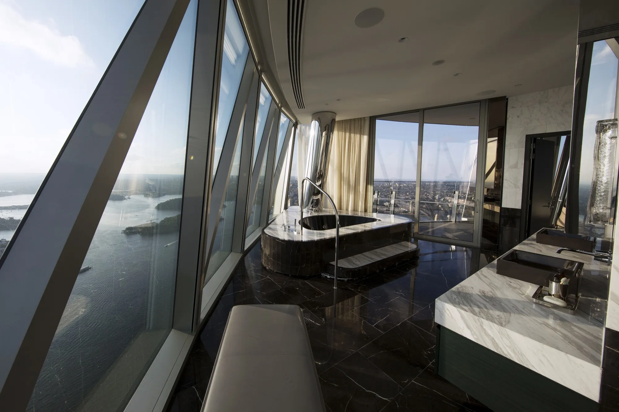 A hot tub inside the penthouse at One Barangaroo Crown residences in Sydney.