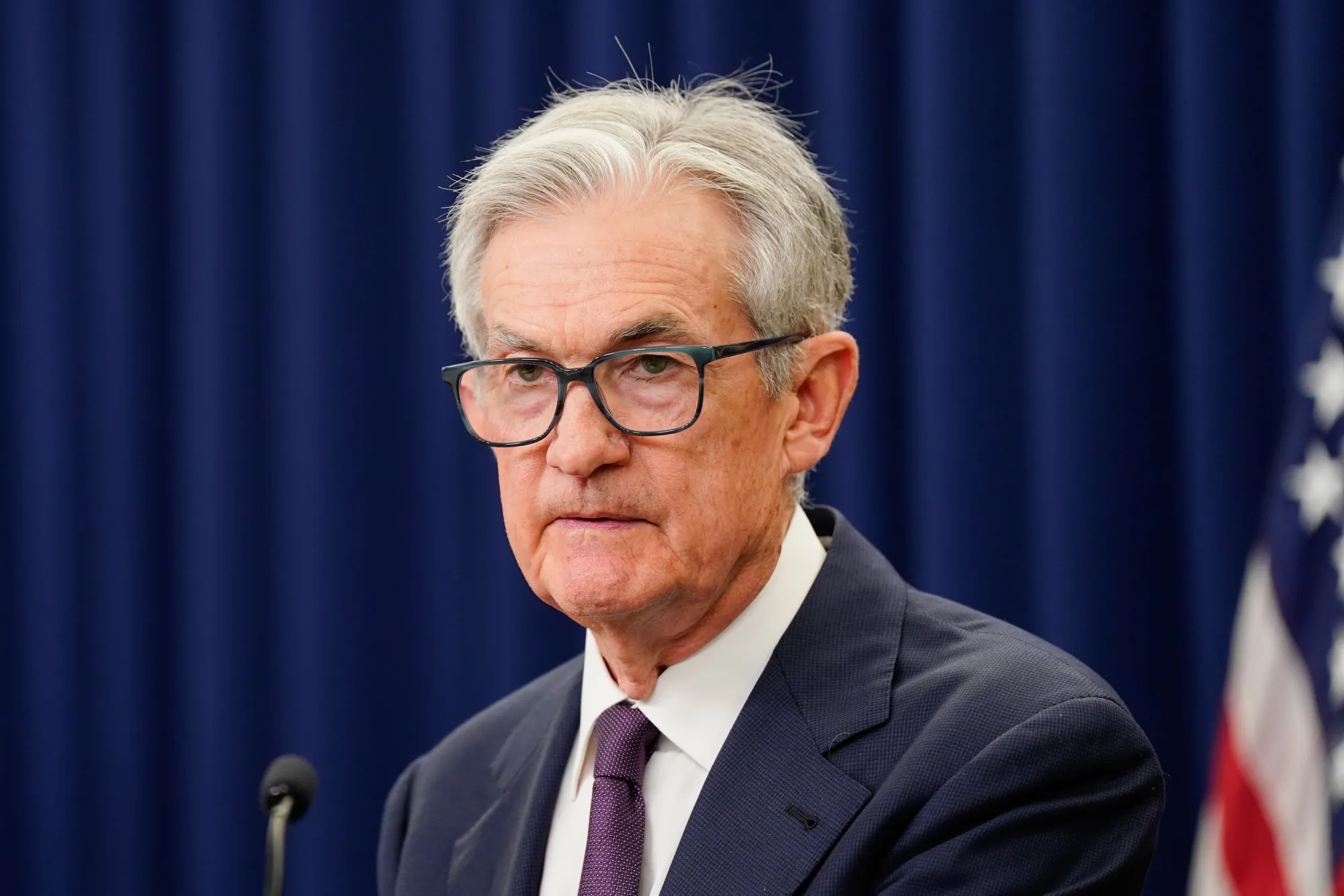 Jerome Powell, chairman of the US Federal Reserve, during a news conference following a Federal Open Market Committee meeting in Washington, DC, US, on Wednesday,&nbsp;