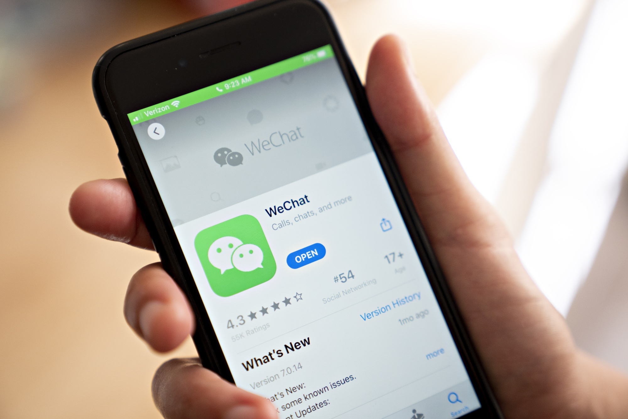 The WeChat app is displayed in the Apple App Store.