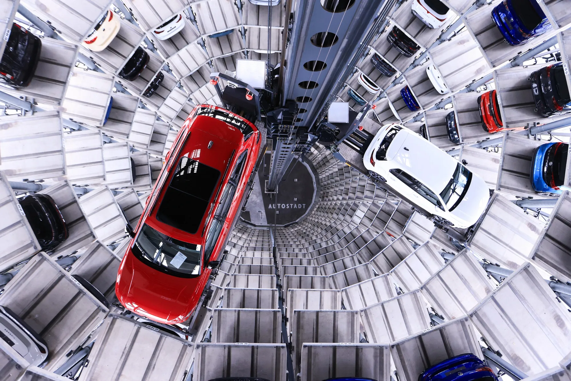 An Autostadt Delivery Tower at the Volkswagen headquarters in Wolfsburg, Germany.