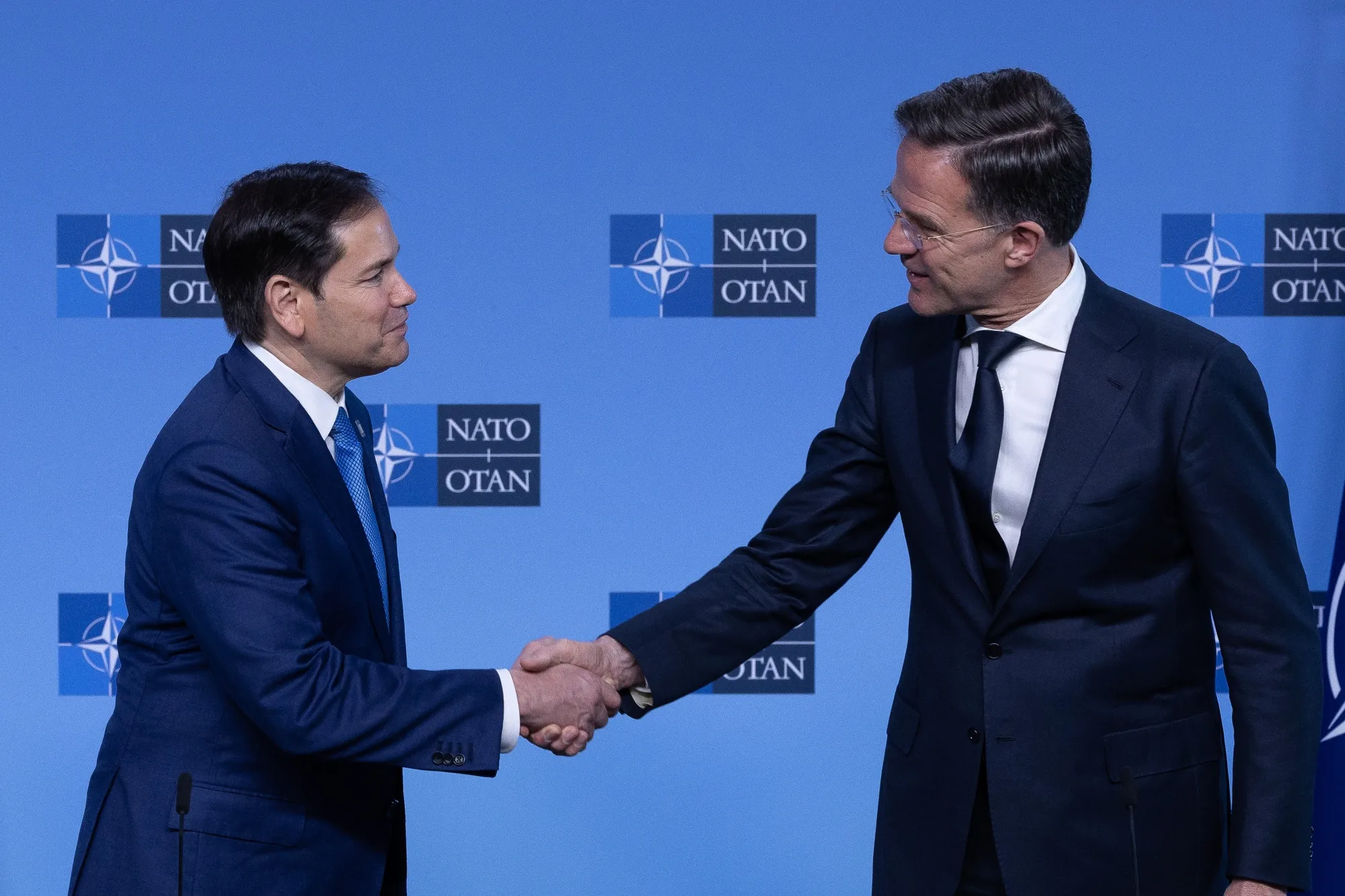 Marco Rubio&nbsp;and&nbsp;NATO Secretary General Mark Rutte&nbsp;during the NATO Foreign Affairs Ministers' meeting at NATO headquarters in Brussels on April 3.&nbsp;