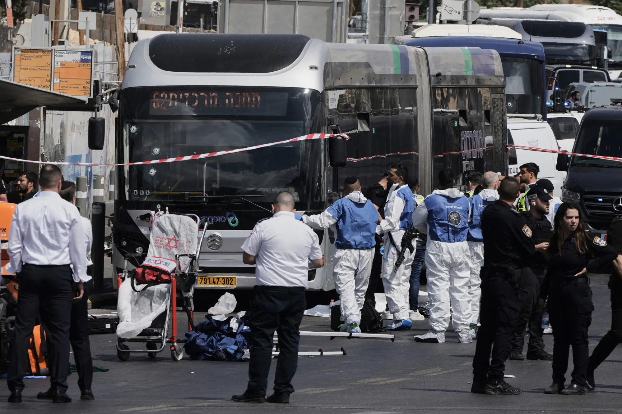First responders at the scene of the shooting in Jerusalem, on Sept. 8.