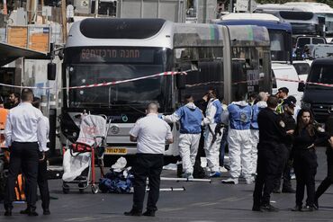 First responders at the scene of the shooting in Jerusalem, on Sept. 8.
