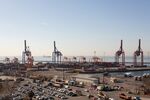 Cranes and shipping containers stand at the Port of Haydarpasa, in Istanbul.