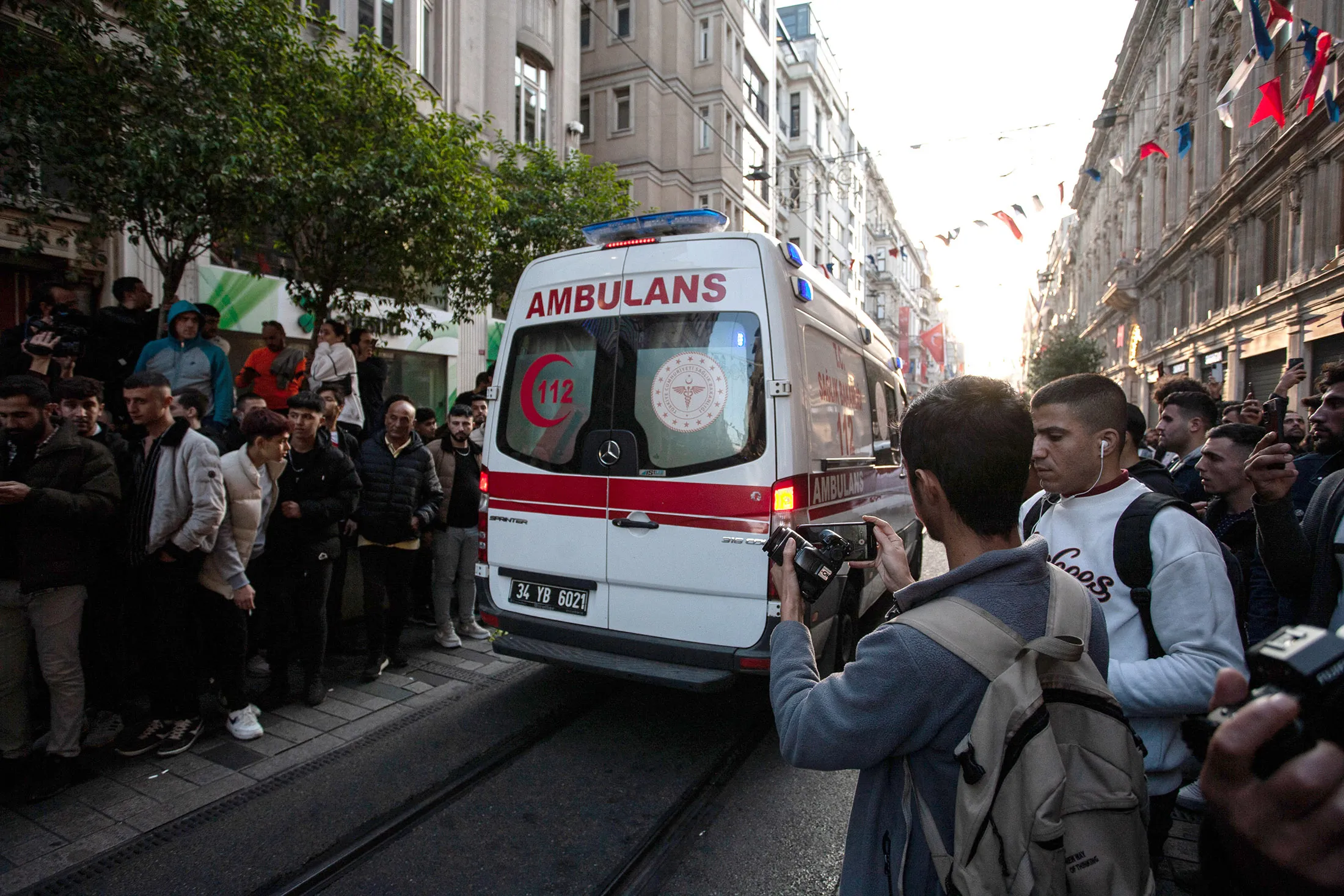 An ambulance leaves the blast site of an explosion on&nbsp;Istiklal street in Istanbul&nbsp;on Nov.&nbsp;13.
