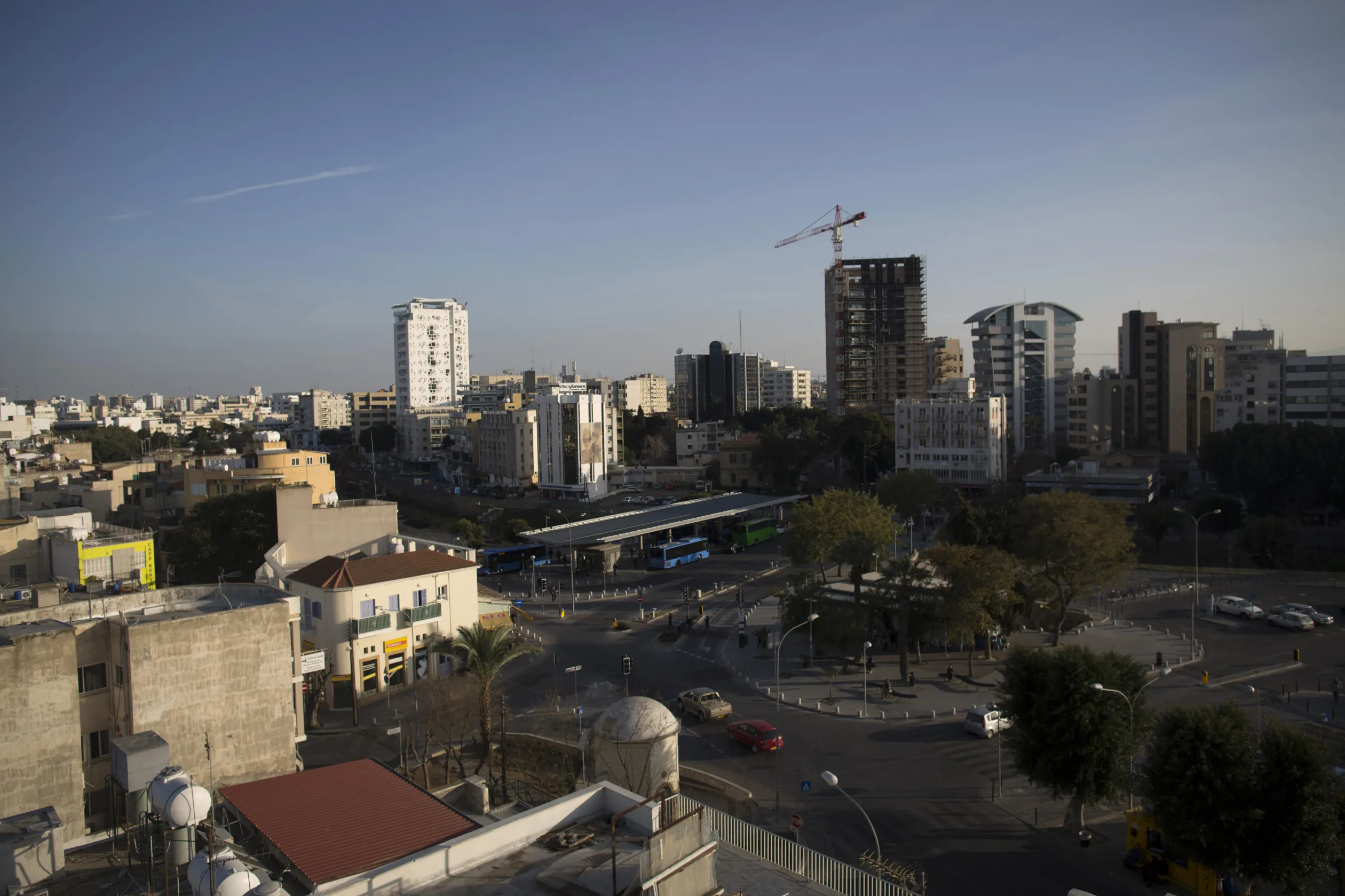 Buildings stand on the city skyline on the Greek side of Nicosia, Cyprus.