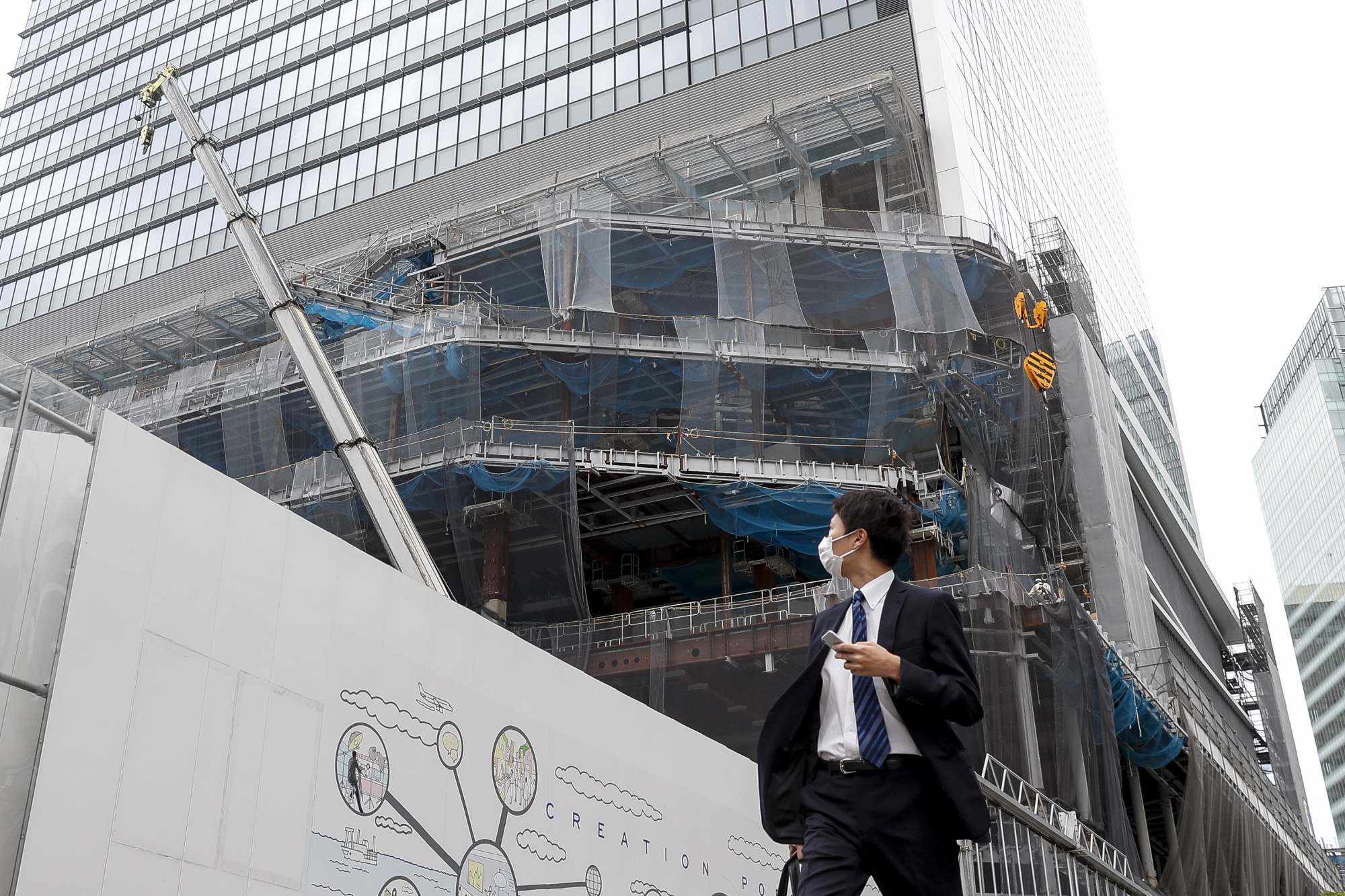 Building Construction At Hamamatsucho And Takeshiba Area As Japan's Unexpected GDP Growth Comes With Reasons for Caution