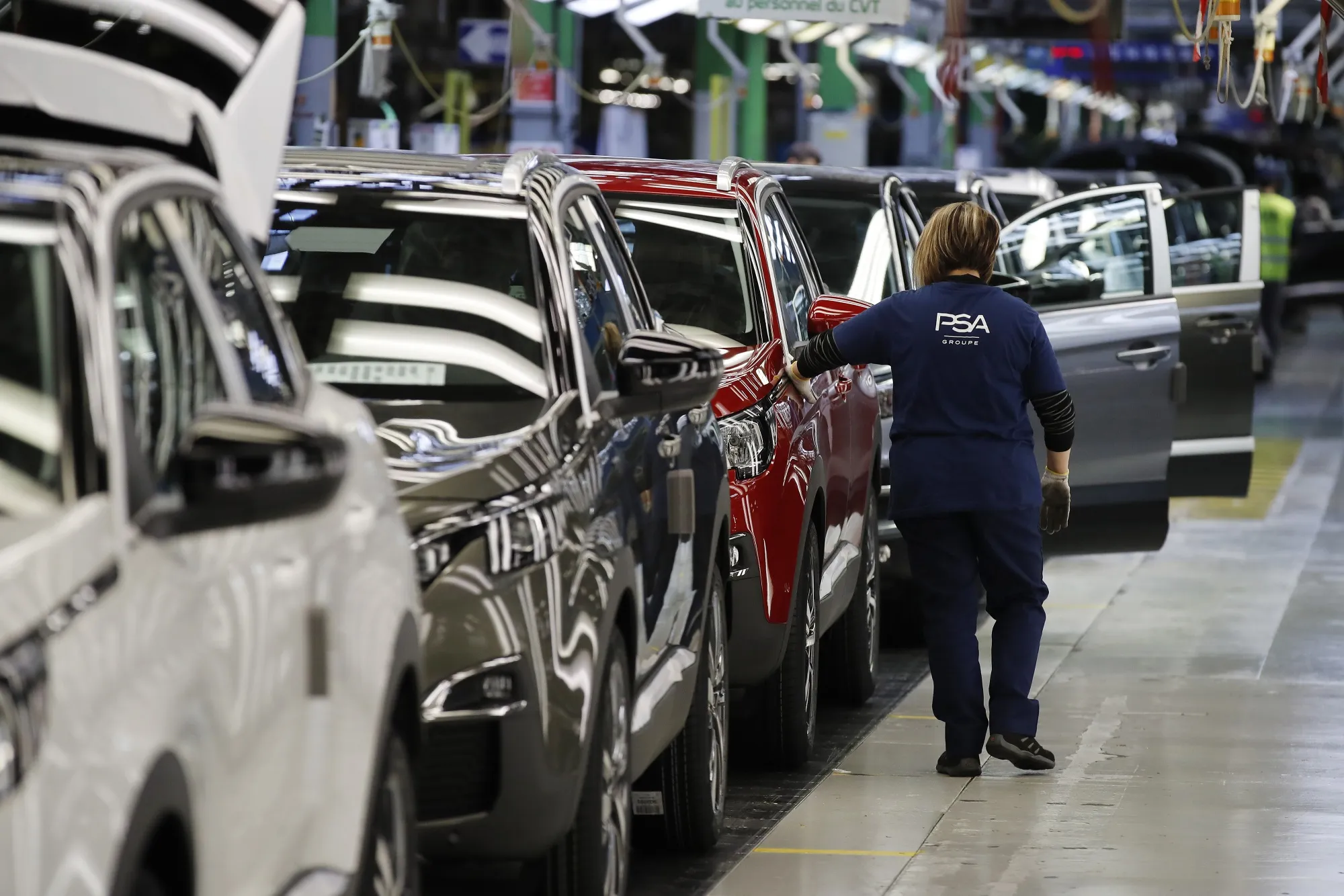 The assembly line at the Stellantis plant in Sochaux, France.