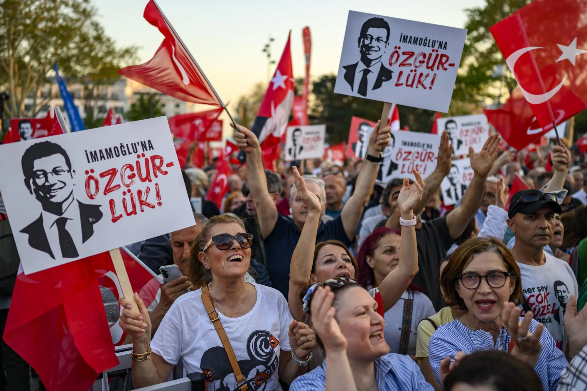 Protesters take part in a demonstration against the detention of Ekrem Imamoglu on May 7.