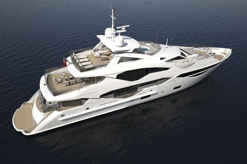 A rendering of a Sunseeker 131 luxury yacht.