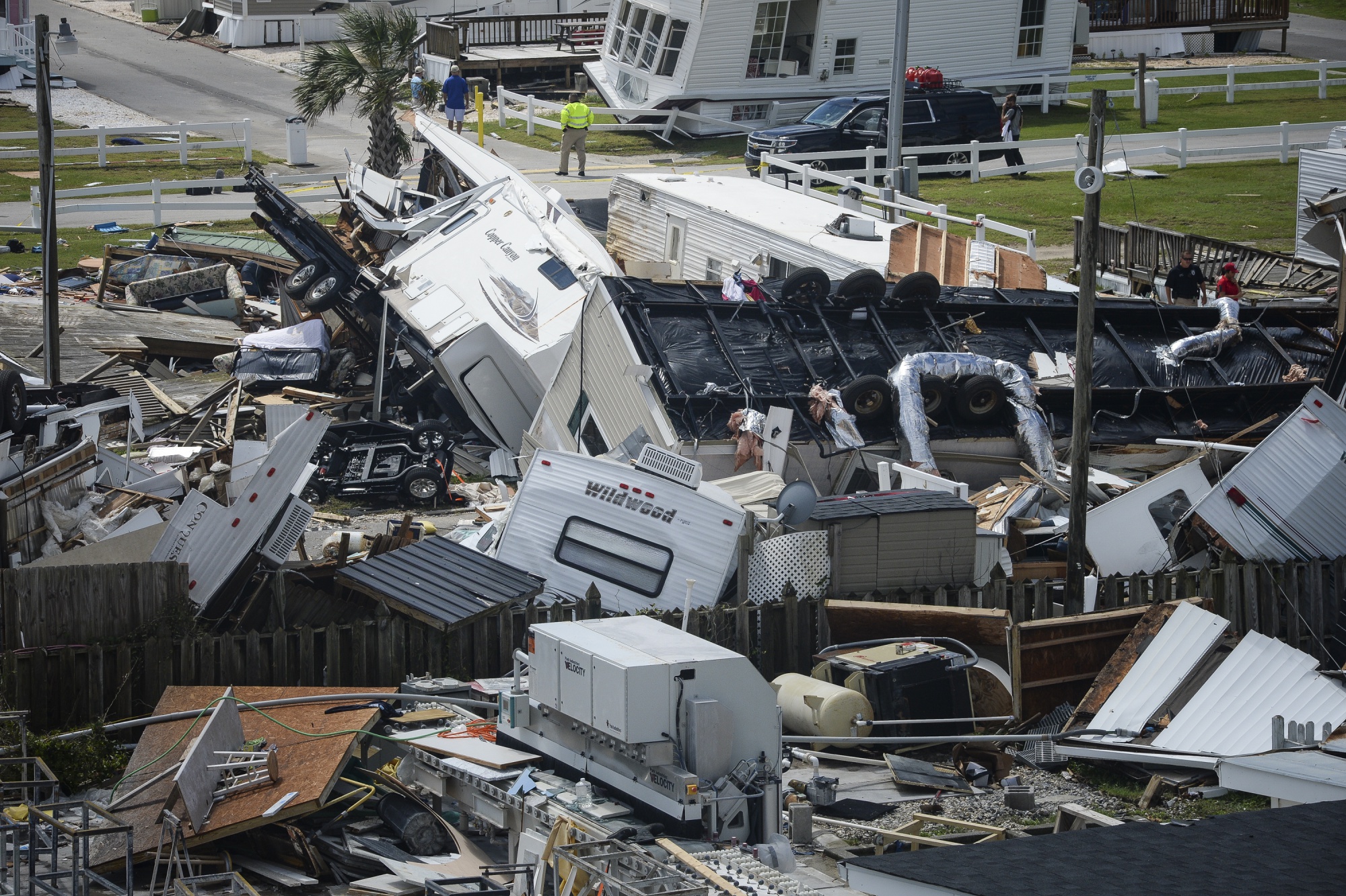 Destroyed mobile homes&nbsp;after a tornado touched down during Hurricane Dorian in Emerald Isle, North Carolina, on Sept. 6.