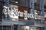 New York Times Co. signage is displayed on the company's building in New York.