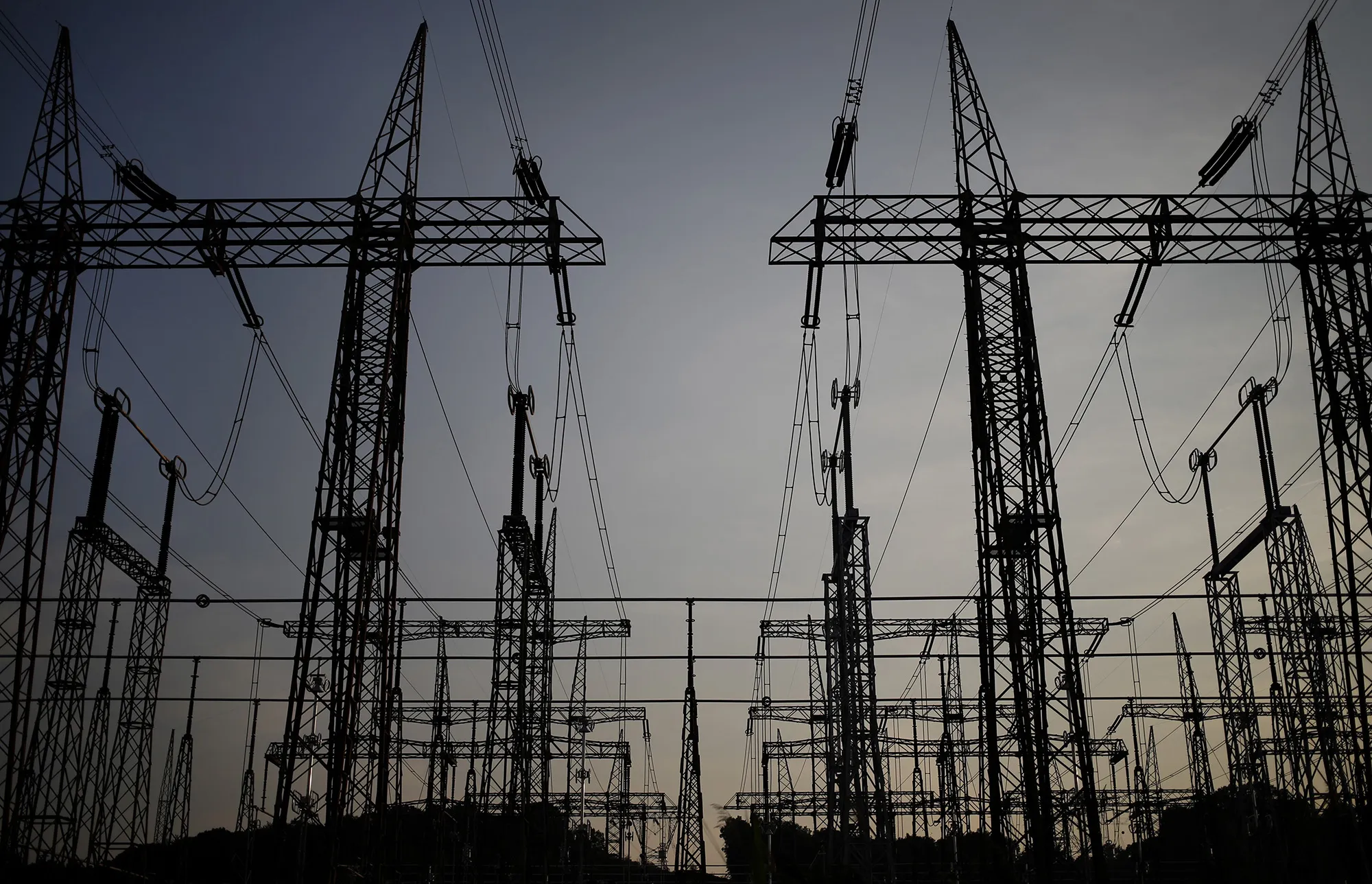 Power lines hang from towers in Winfield, West Virginia.