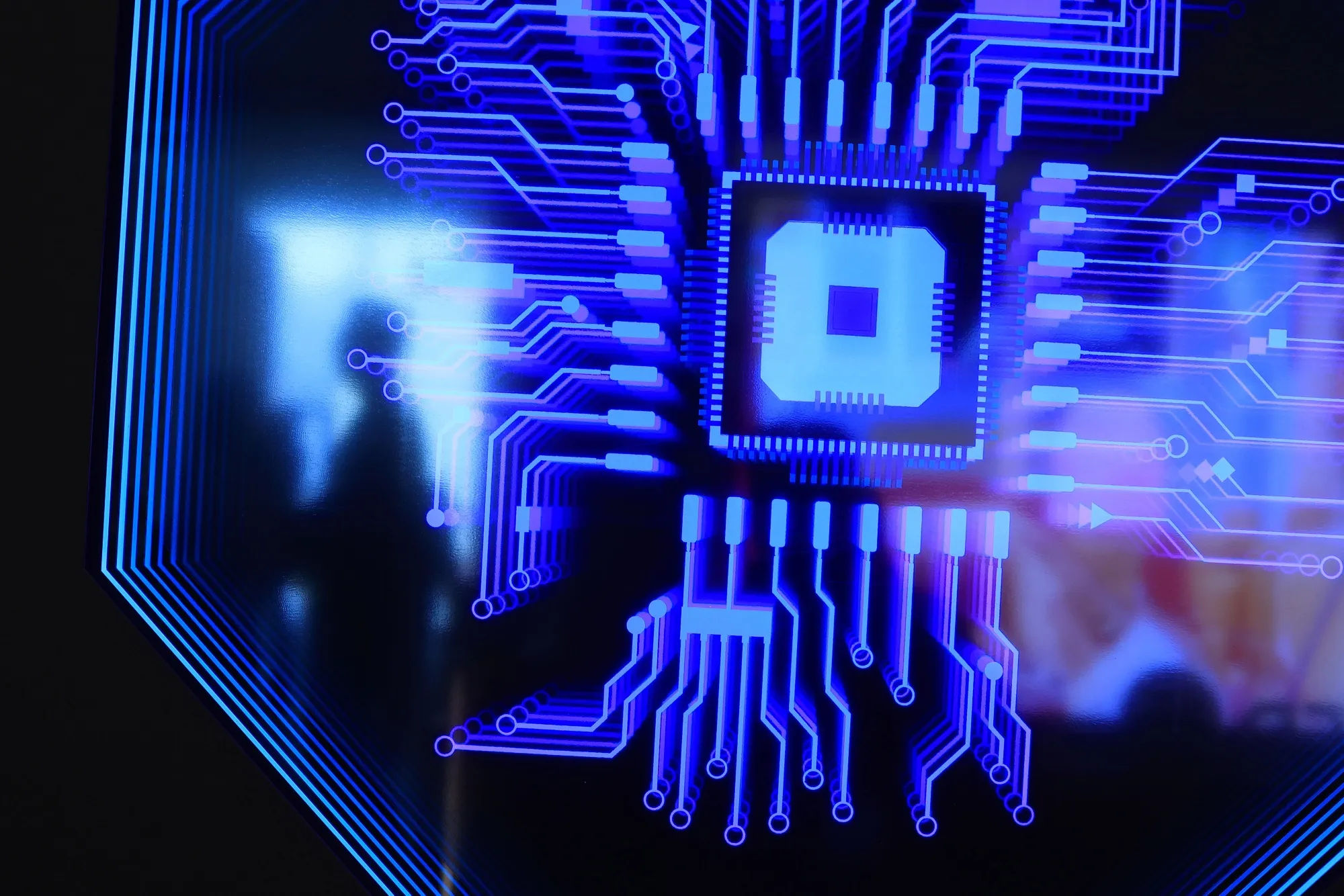 A digital display representing an AI-powered neural quantum processor.