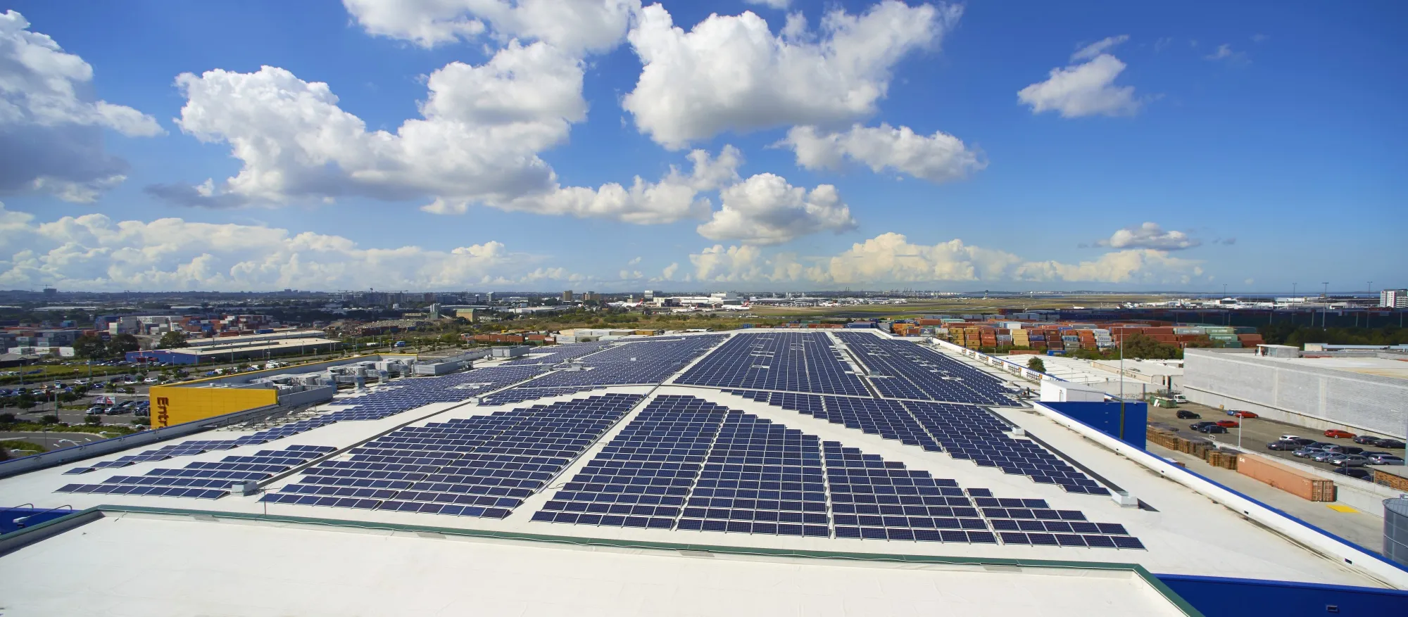 Solar panels on the rooftop of an Ikea store in Sydney.
