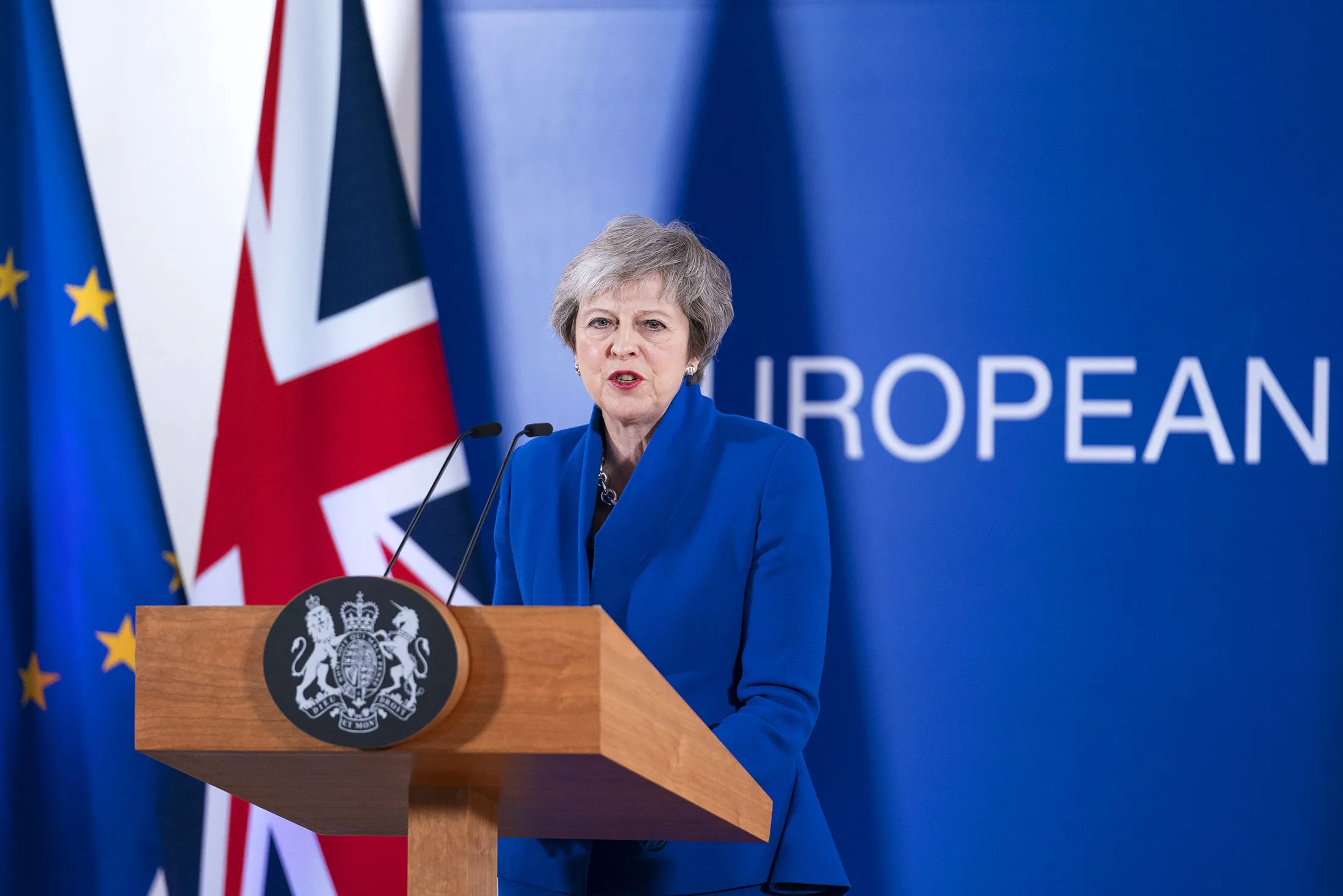 Theresa May, U.K. prime minister, speaks in Brussels on&nbsp;Nov. 25.