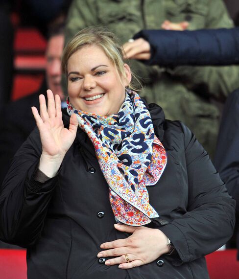 Katharina Liebherr waves to fans at Southampton's St. Mary's Stadium.