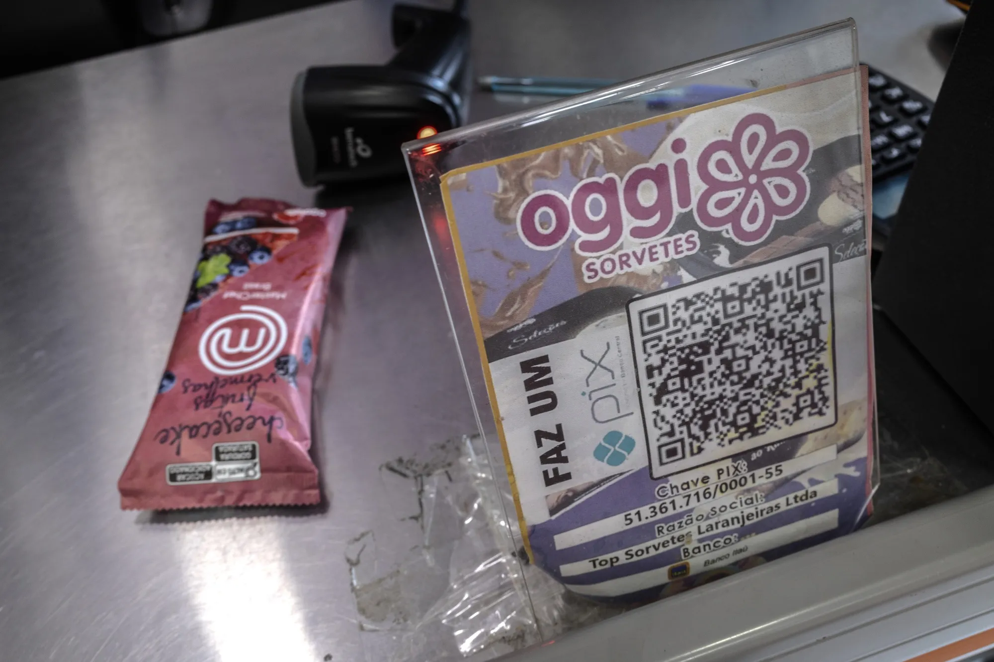 A Pix instant-payment system QR code displayed at an ice cream shop in Rio de Janeiro.&nbsp;