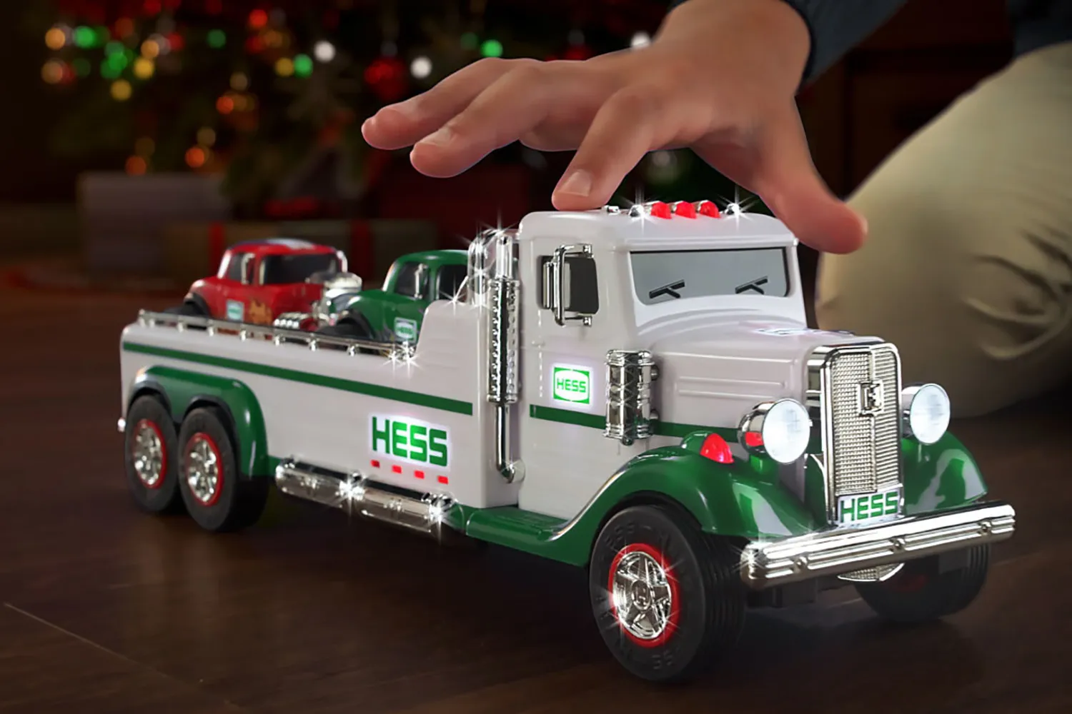 The green and white Hess toy truck.