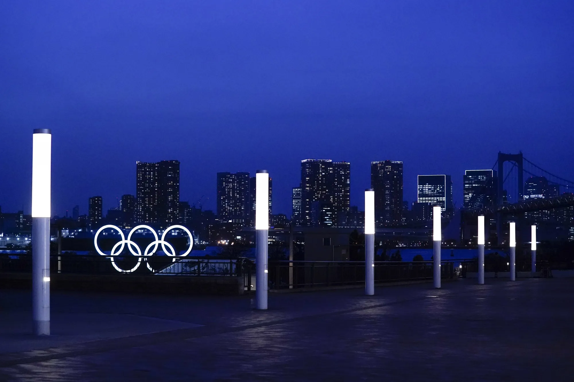 Olympic rings near Odaiba island in Tokyo on  April 1.