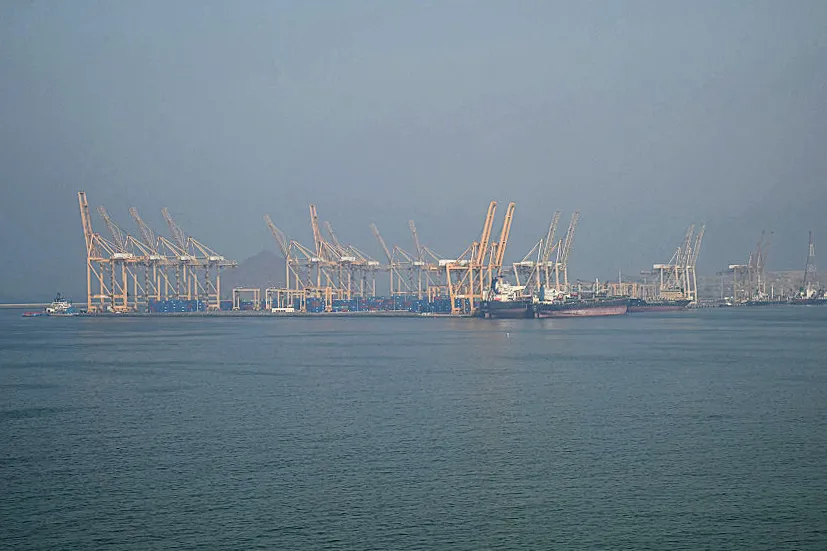 Tankers at the Khor Fakkan Container Terminal,&nbsp;in the Sharjah Emirate&nbsp;along the Strait of Hormuz.
