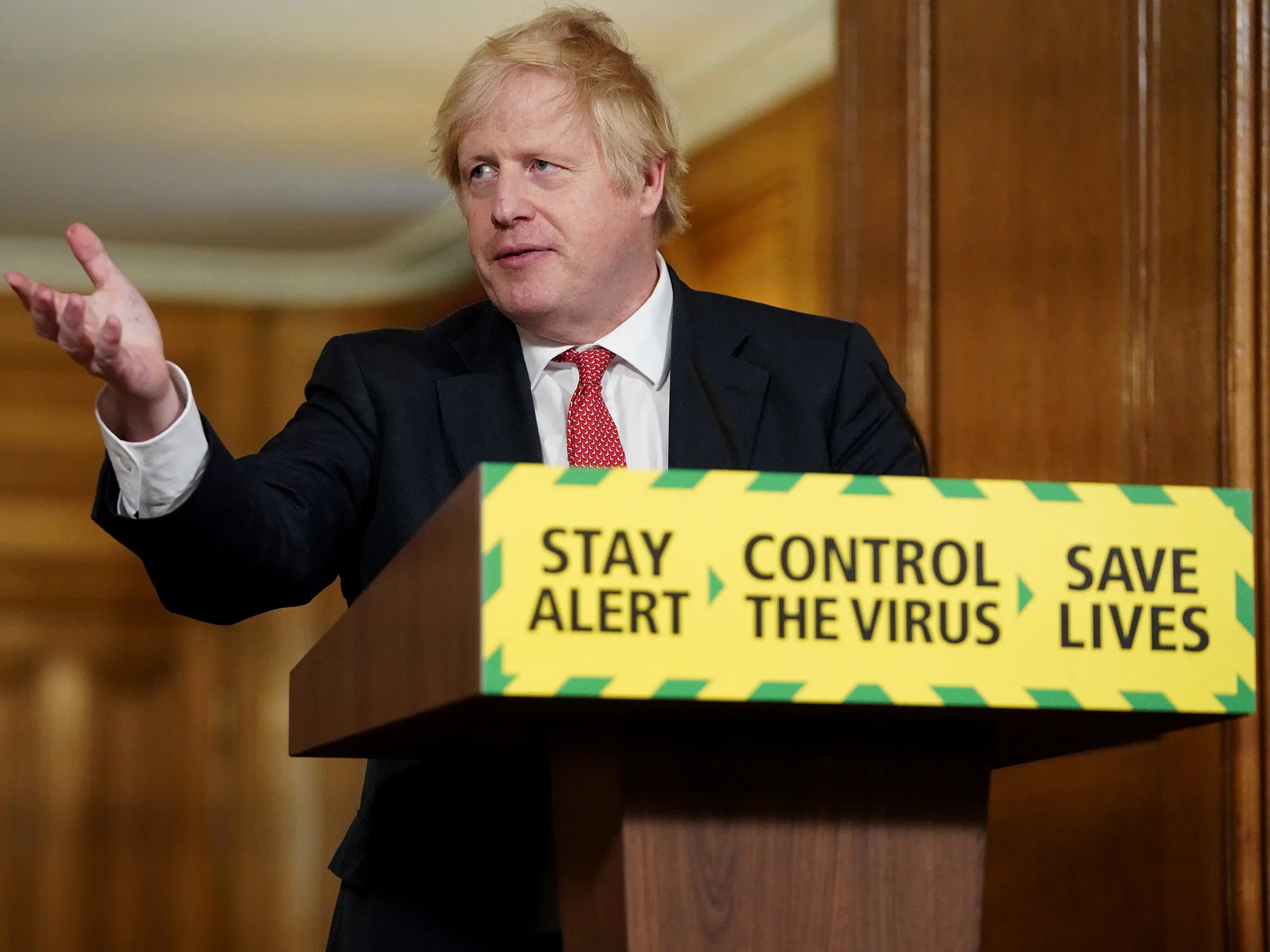 Boris Johnson speaks during a Covid-19 news conference from 10 Downing Street.