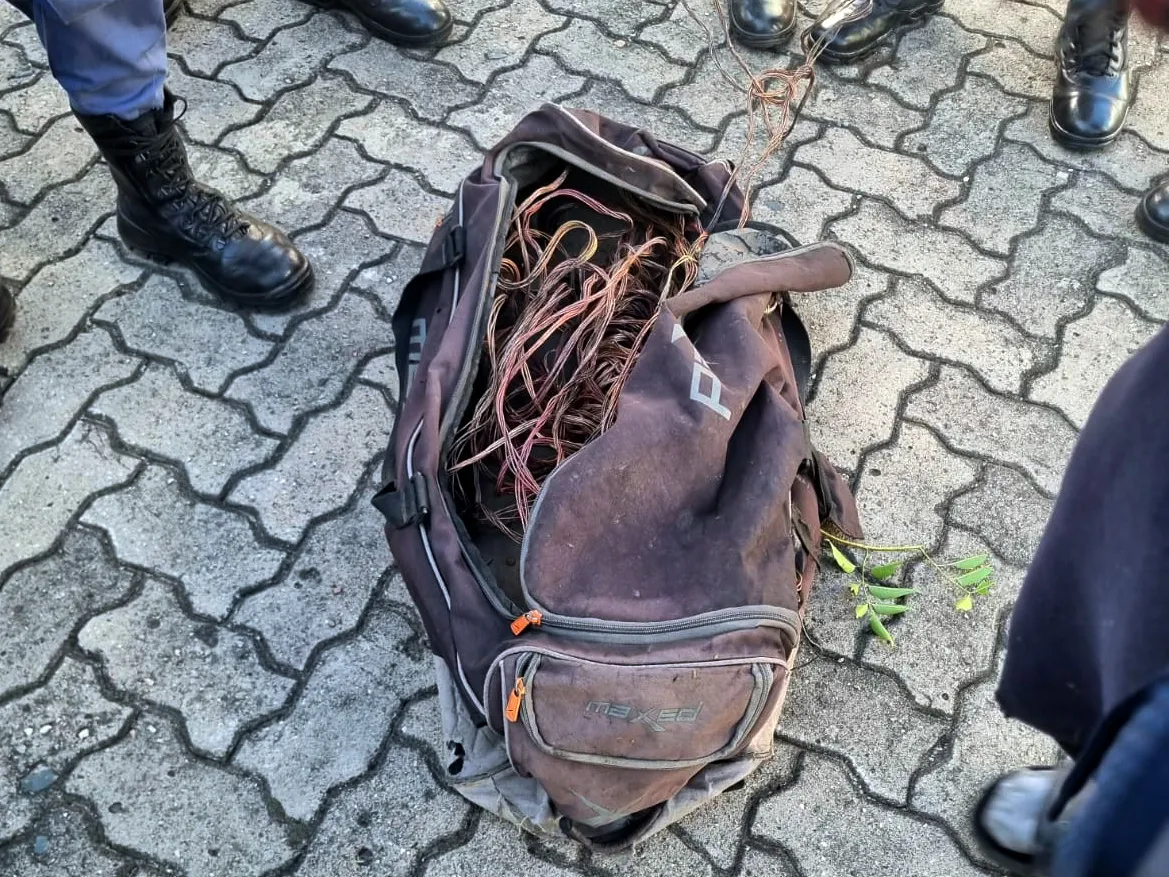 A bag of copper electrical cables recovered from thieves on the Container Corridor rail line in South Africa.
