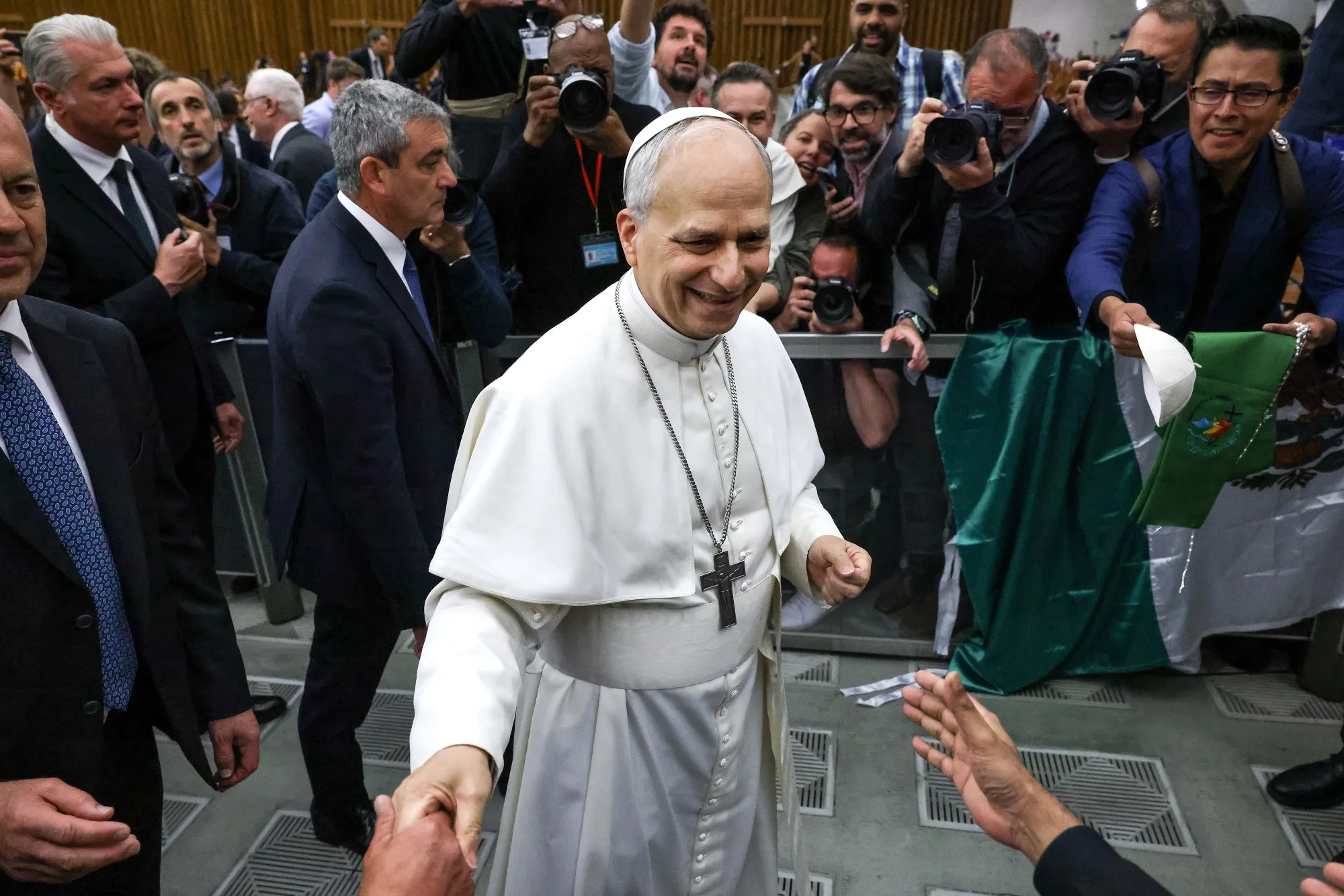 Pope Leo XIV during an audience with members of the international media.&nbsp;