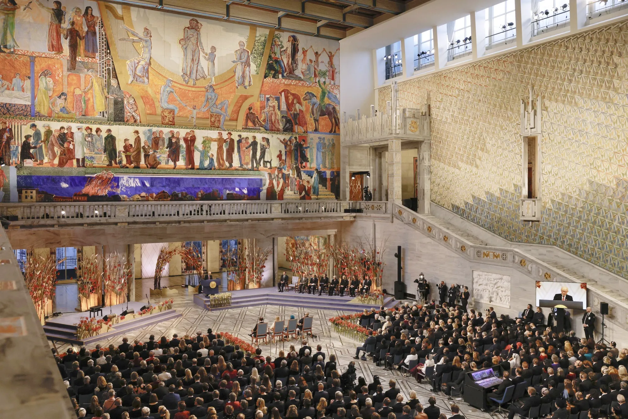 The Nobel Peace Prize ceremony at Oslo City Hall on Dec. 10, 2024.