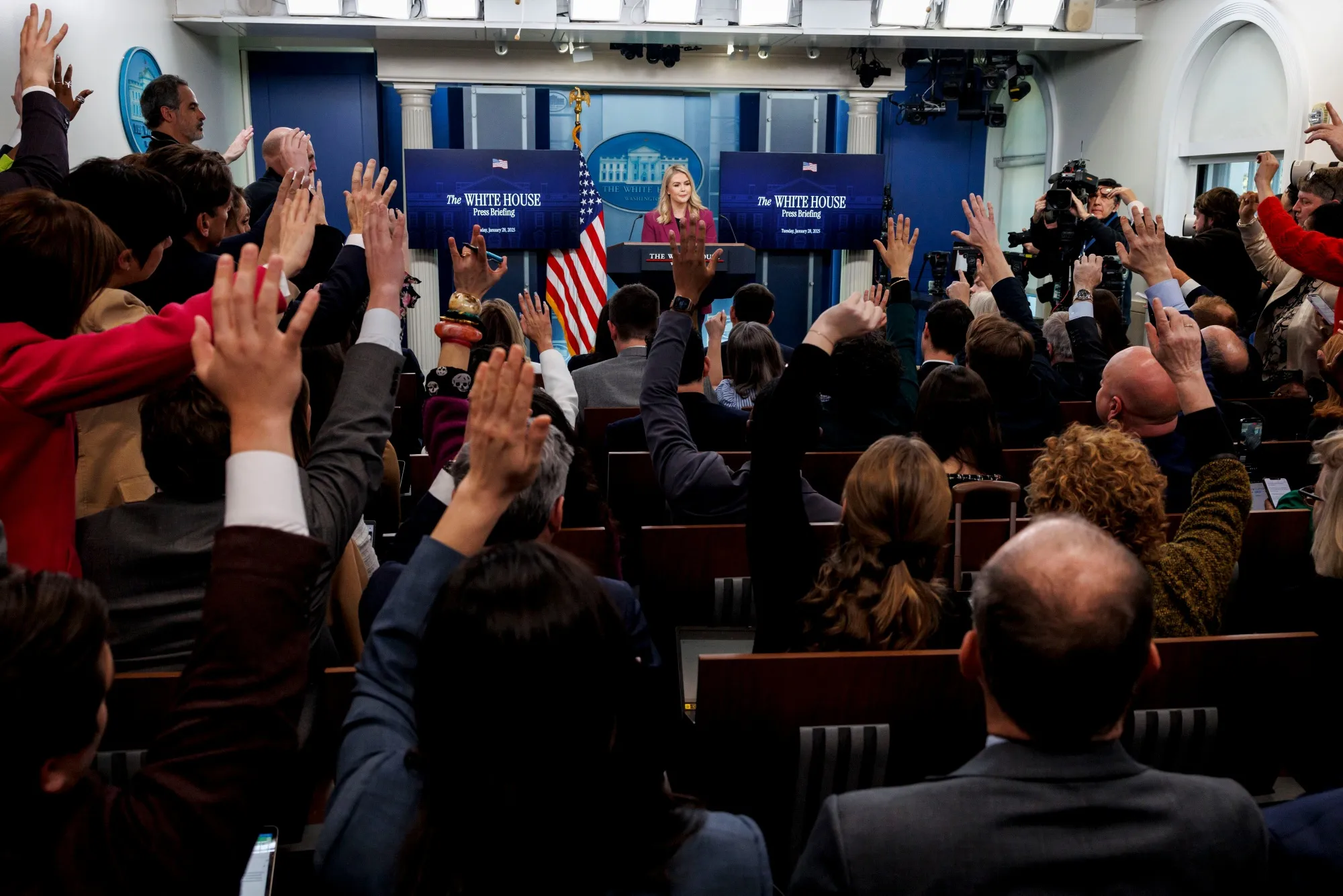 Karoline Leavitt, White House press secretary, during a news conference in the James S. Brady Press Briefing Room of the White House on Jan. 28.