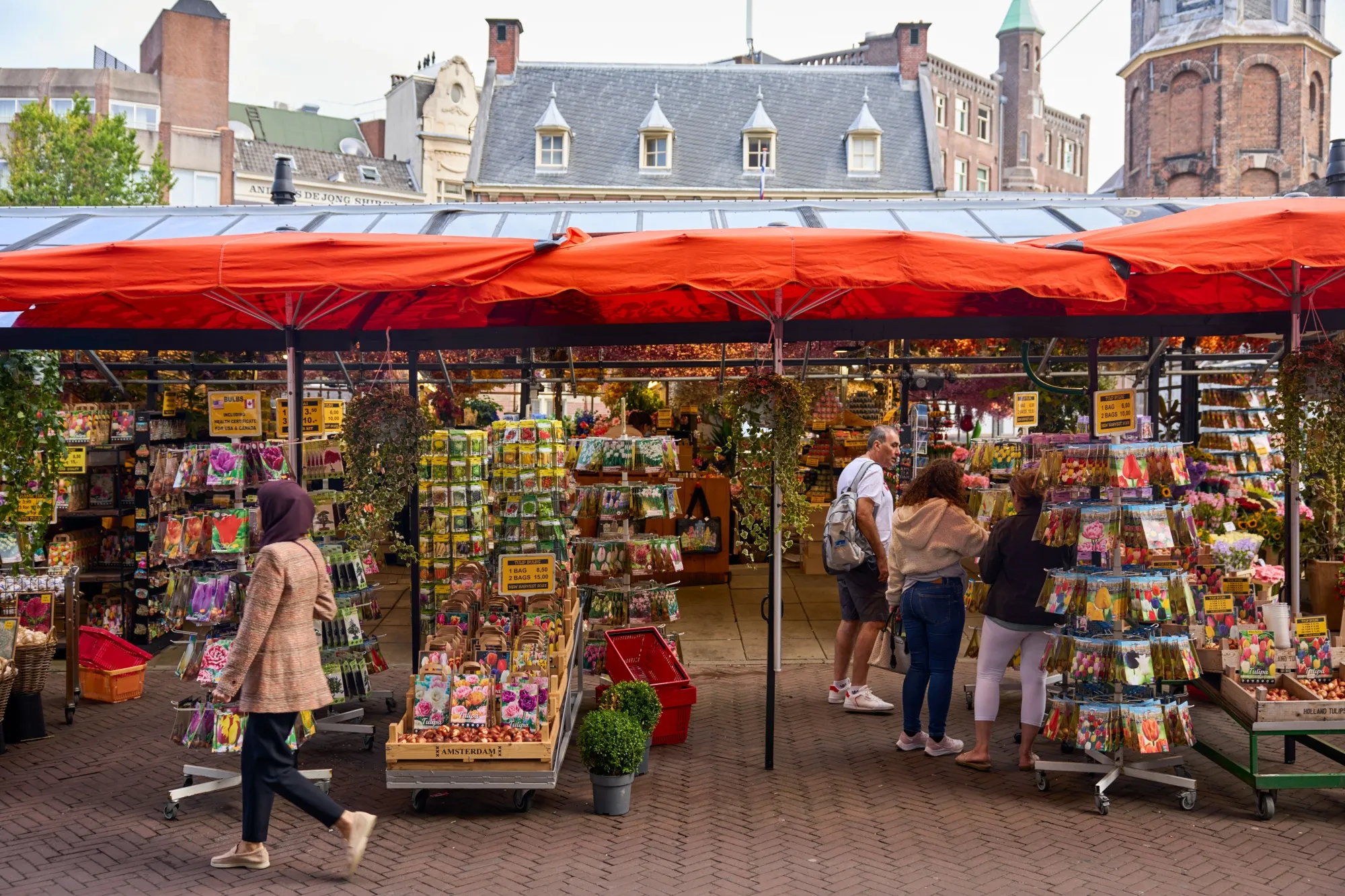 A market stall selling seeds for flowers in Amsterdam, Netherlands.