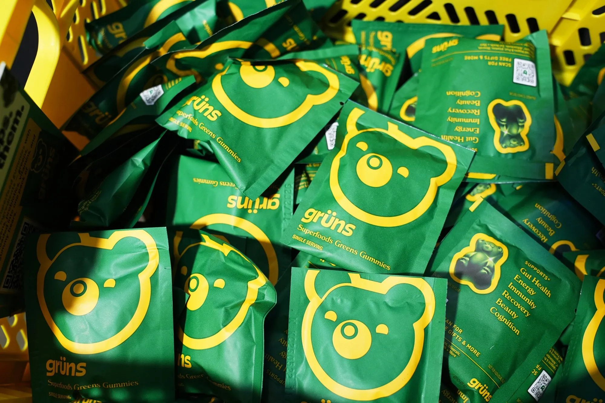 Packages of Grüns gummies on display at a marketing&nbsp;event in New York.