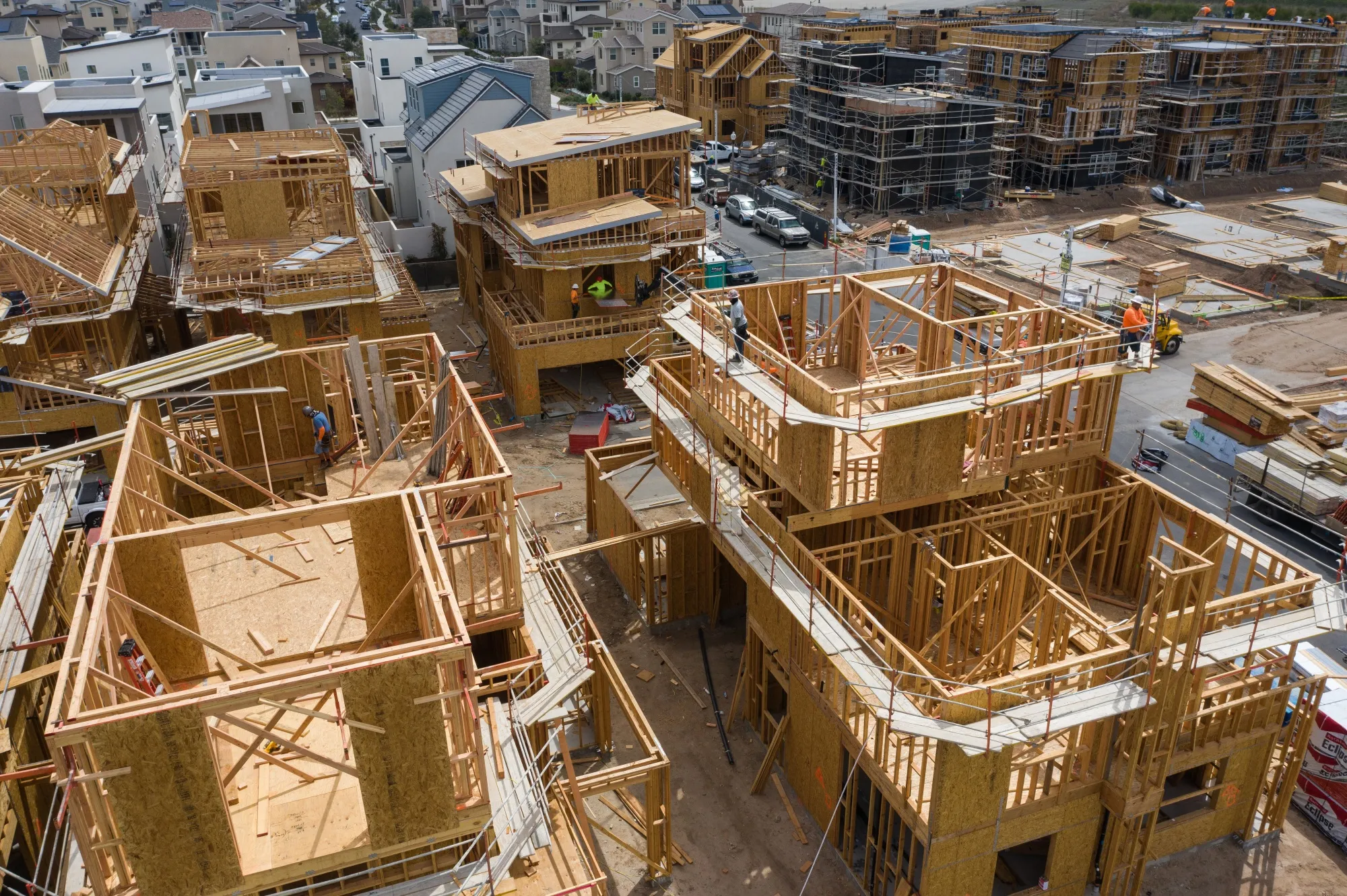 Single-family homes under construction in Irvine, California.