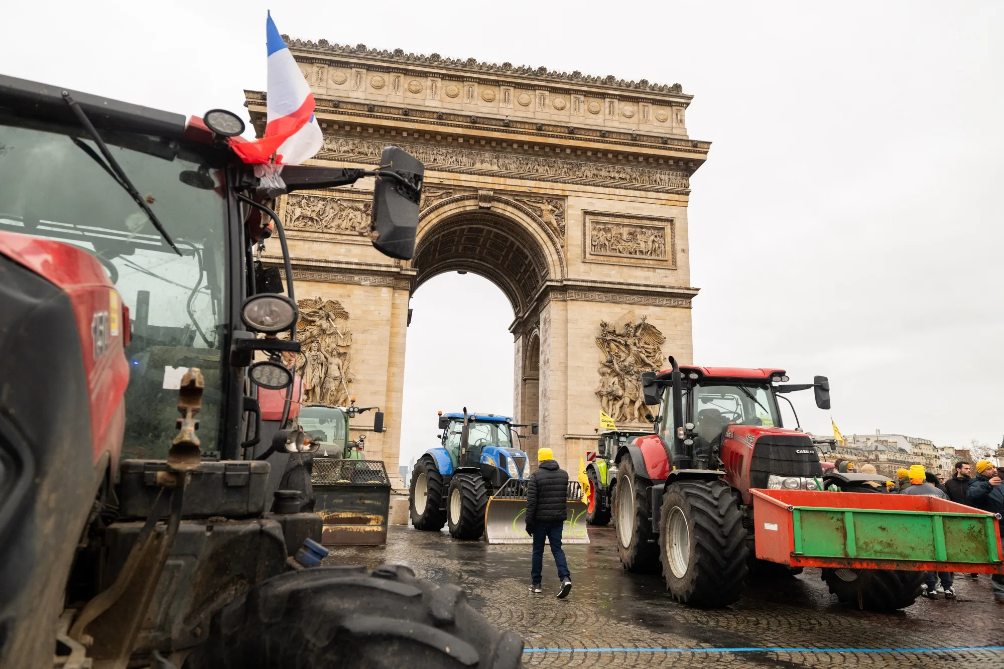 Farmers during a demonstration against the Mercosur trade pact in central Paris,&nbsp;Jan. 8.