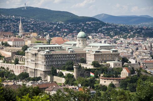 The view over Castle Hill in Budapest, with Buda Castle and the Castle District (Várnegyed).