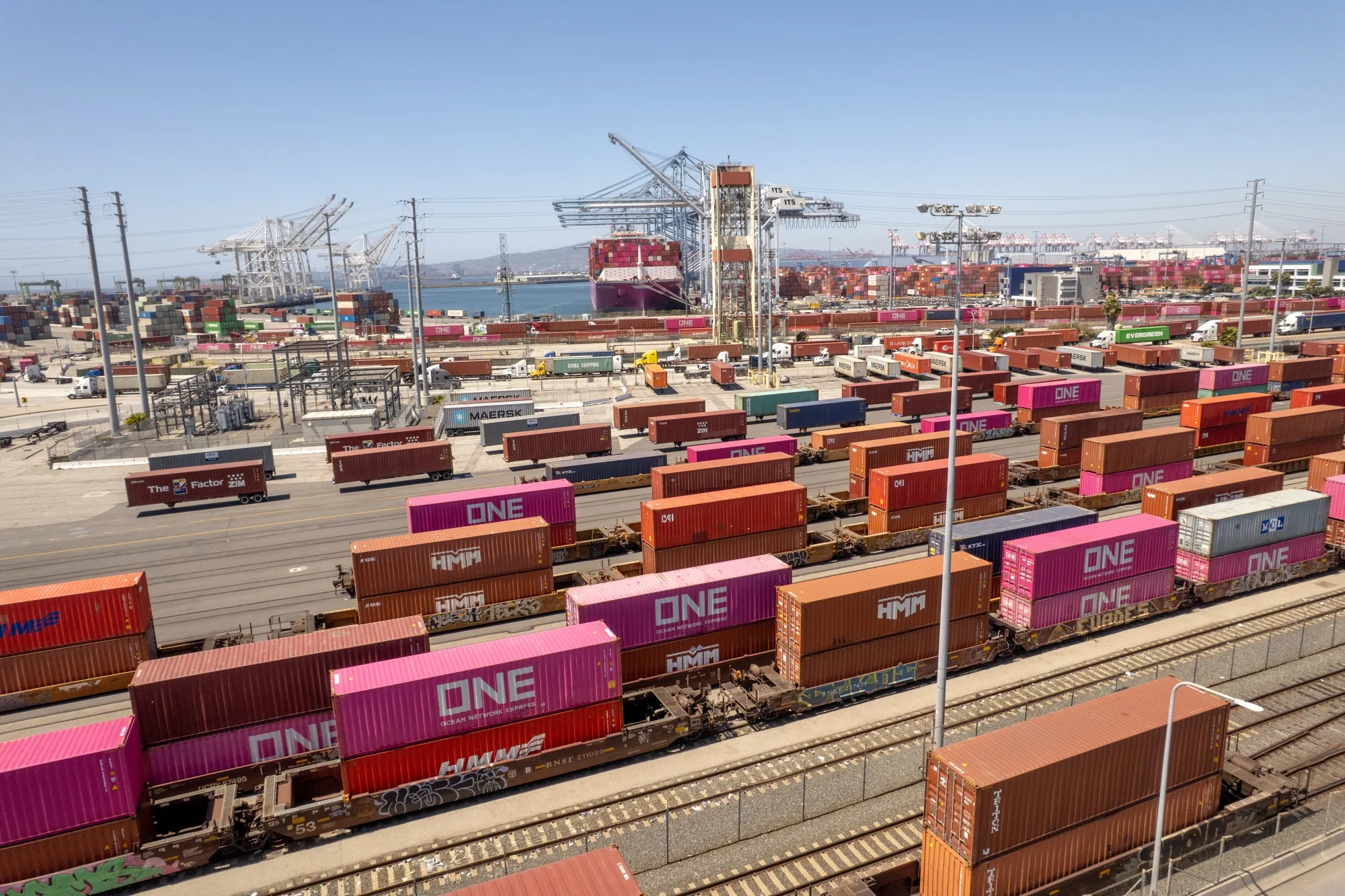 Shipping containers at the Port of Long Beach in Long Beach, California.