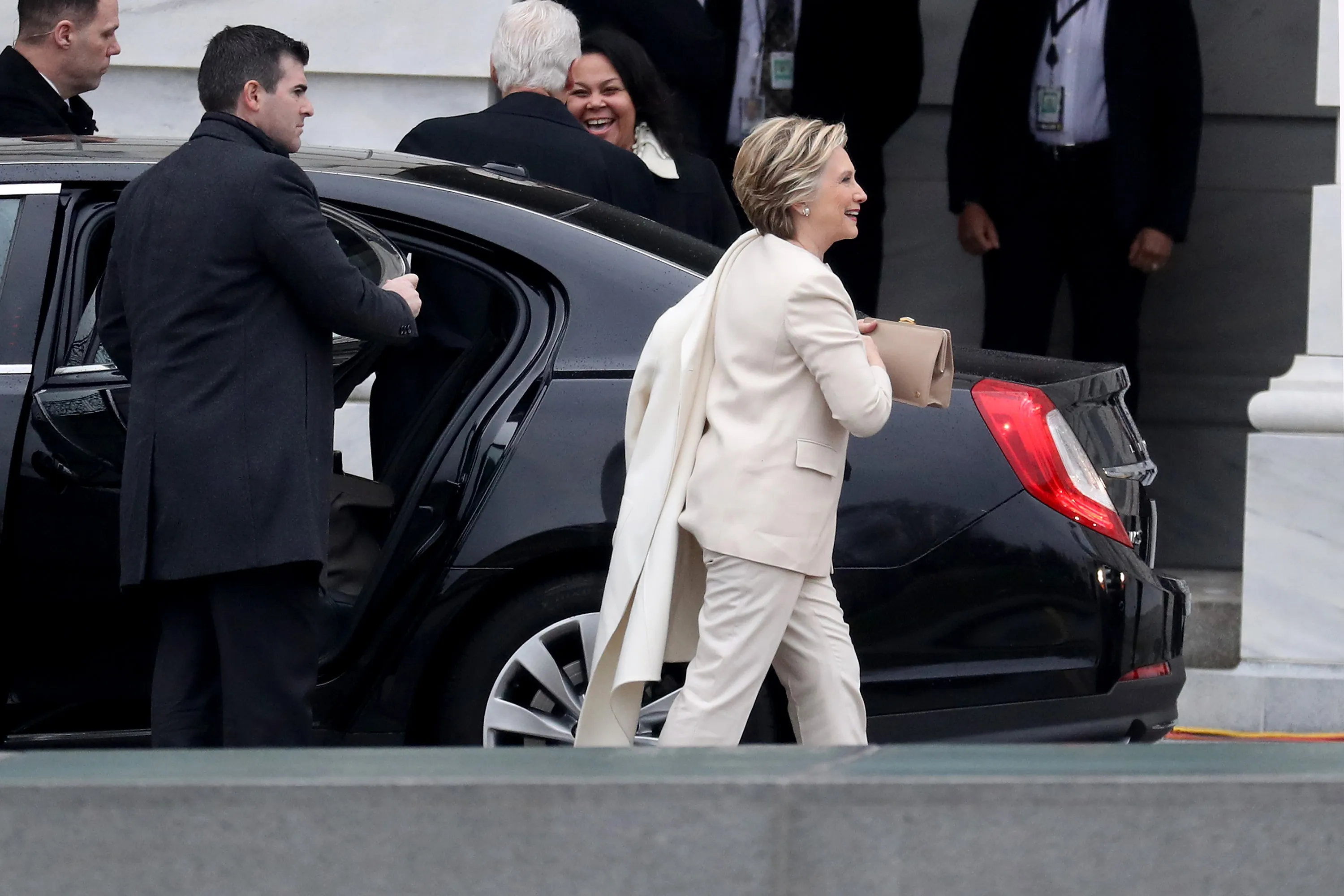 Hillary Clinton arrives for the presidential inauguration in Washington, D.C. on Jan. 20, 2017.&nbsp;