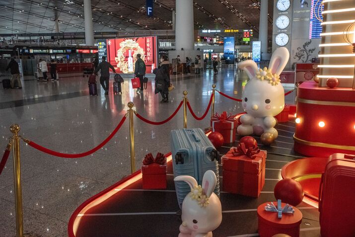Travelers at Beijing Airport ahead of Lunar New Year Holidays 