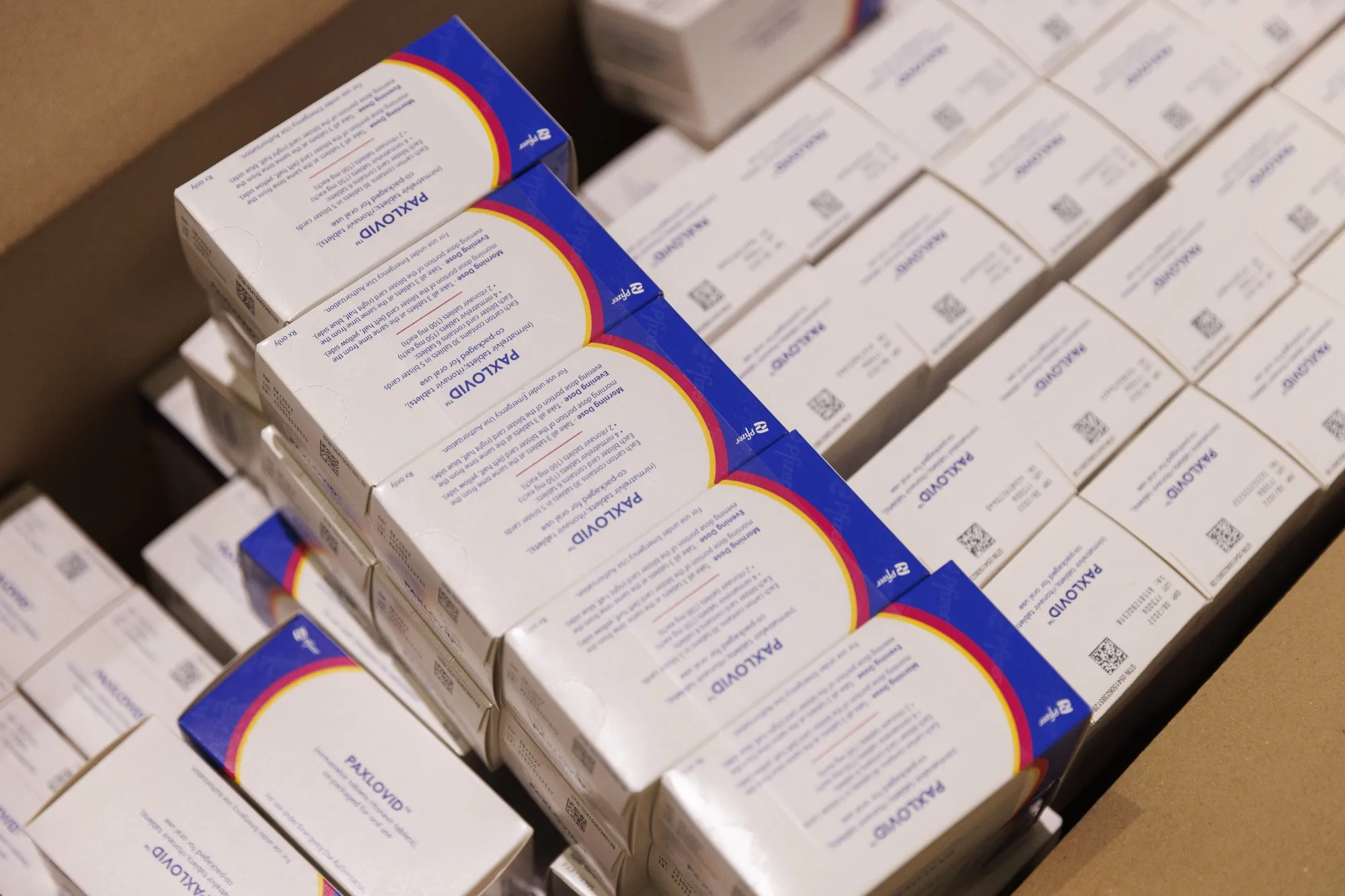 Boxes of Pfizer Inc.’s&nbsp;Paxlovid&nbsp;antiviral medication.