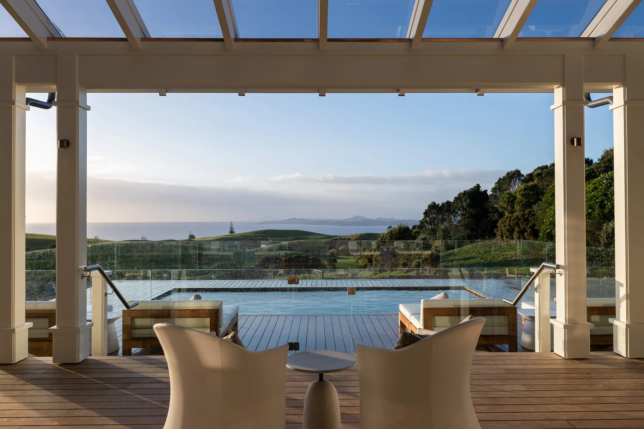 The residences at Kauri Cliffs.