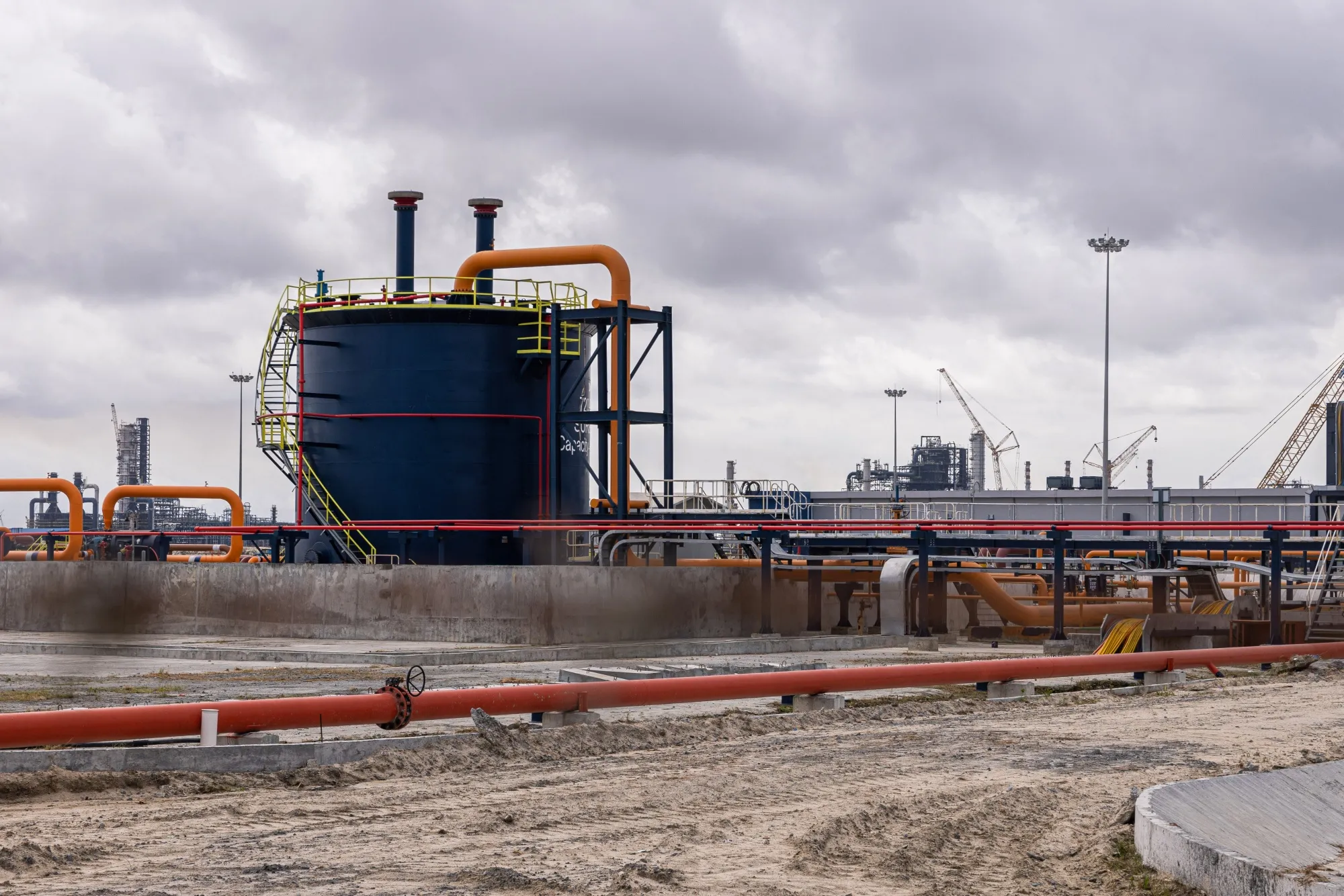 A surge tank at the Dangote Industries Ltd. oil refinery and fertilizer plant site near&nbsp;Lagos, Nigeria.