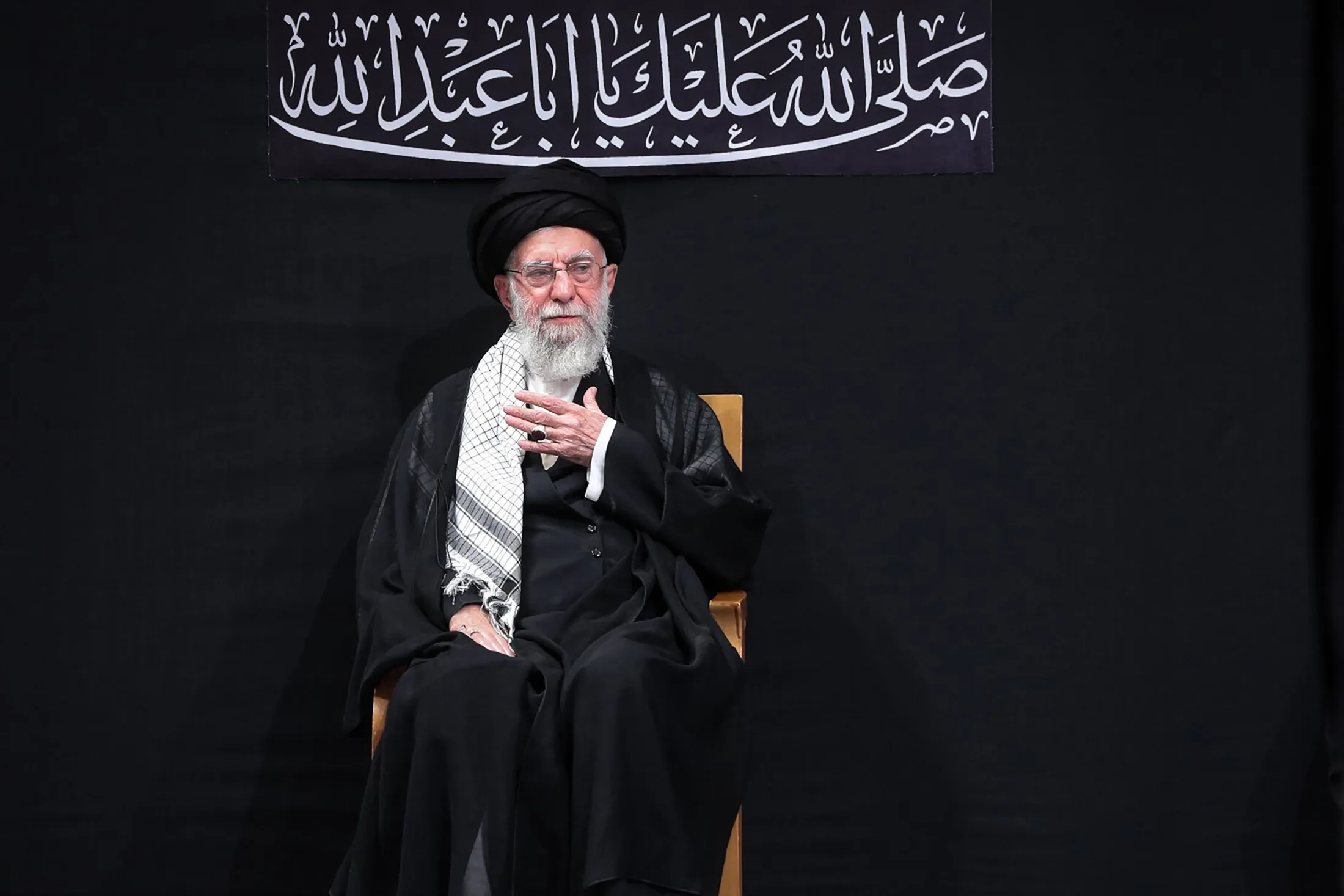 Iranian Supreme Leader Ayatollah Ali Khamenei attends an Ashura ceremony in Tehran, Iran, in this photo released by the Iranian Leader Press Office on Saturday.