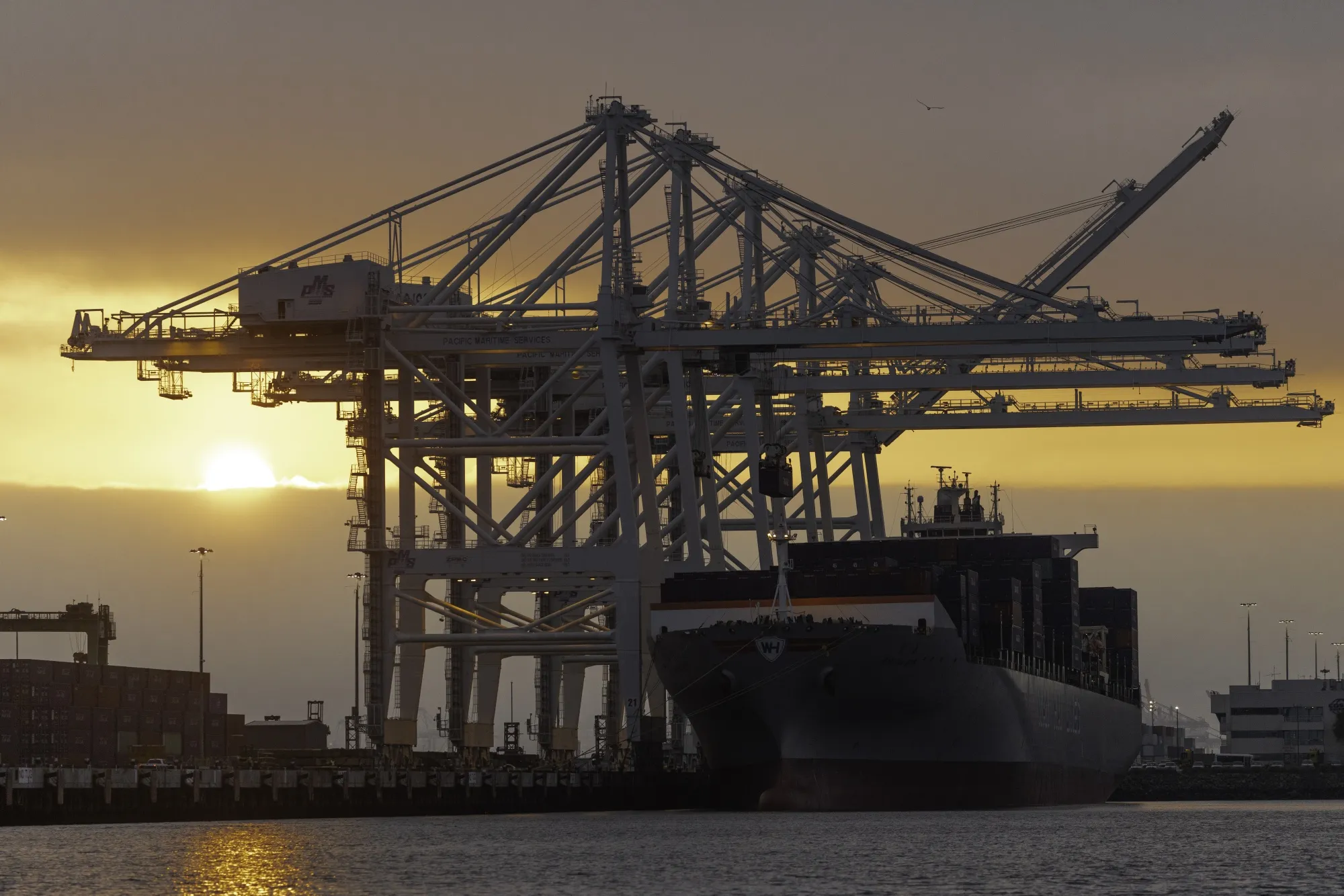 The Wan Hai 626 container ship at the Port of Long Beach in Long Beach, California.