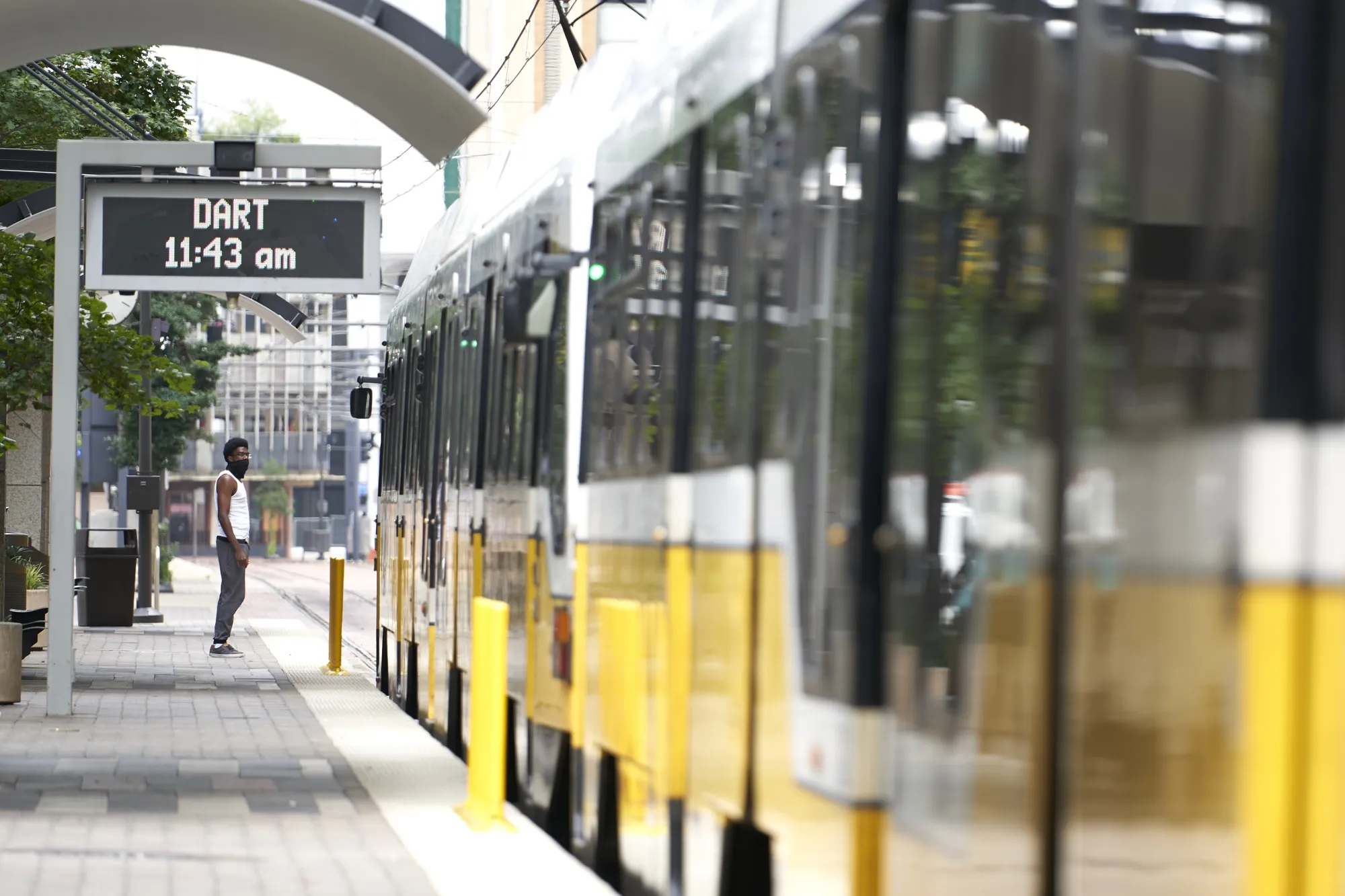 A DART train in downtown Dallas&nbsp;on Monday, Aug. 17, 2020.