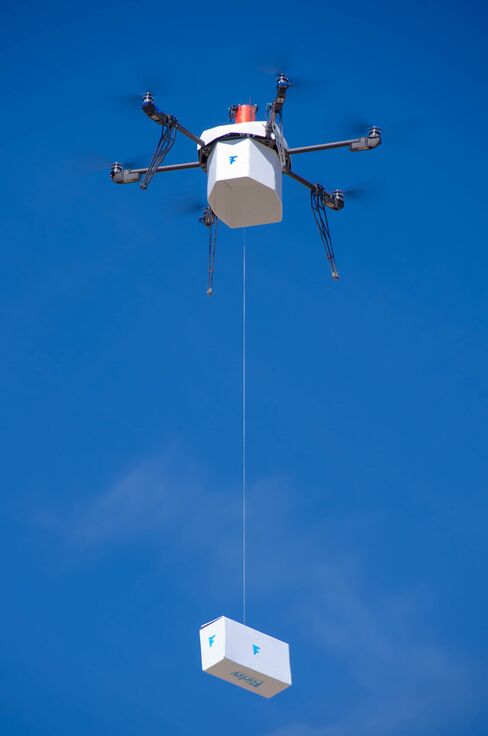 A Flirtey drone during a delivery mission.