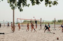 A game of beach volleyball at Woodbine Beach.