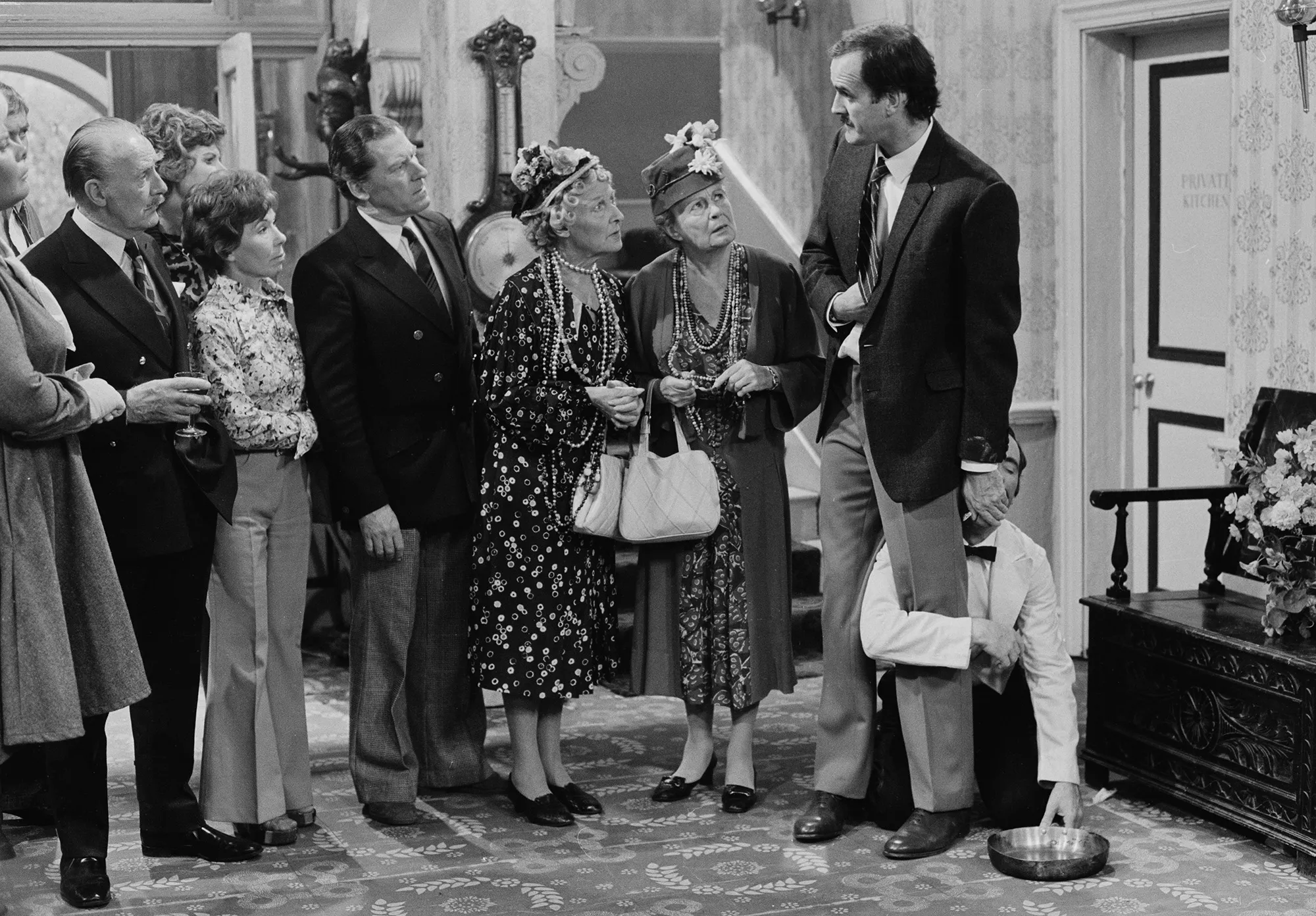 Actors John Cleese and Andrew Sachs, right,&nbsp;in a scene from&nbsp;Fawlty Towers' 'The Germans', in 1975.